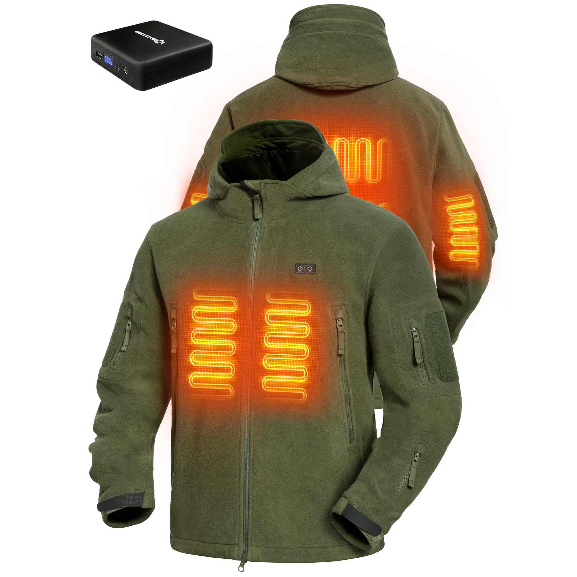 ANTARCTICA GEAR Fleece Heating Jacket, Fit Zip Hood Winter Jacket For Men
