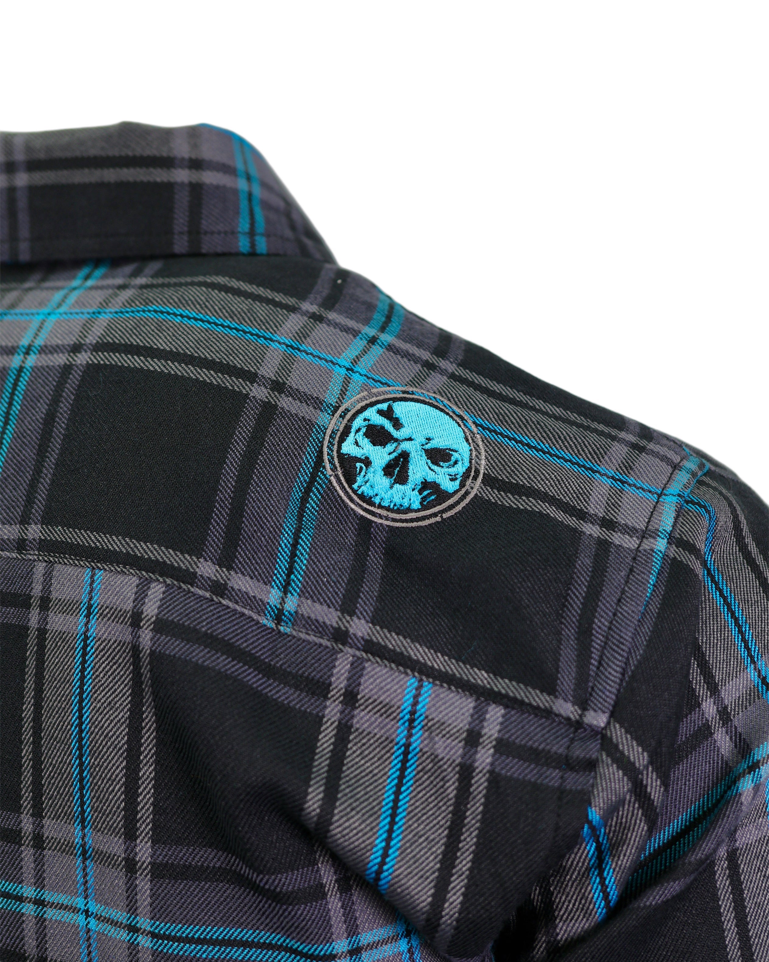 The "Redemption" Flannel - Teal, Black & Gray (Hidden Snap Collar)