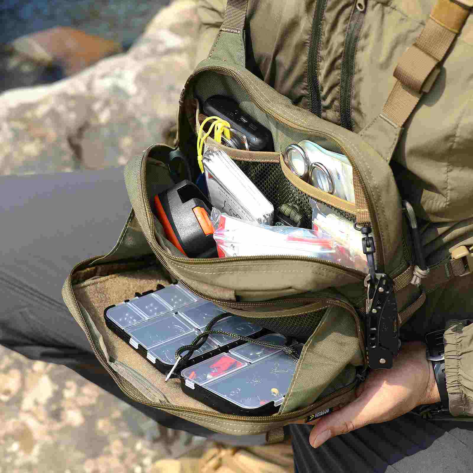 Votagoo Fishing Chest Pack, Fly Fishing Bag for Men and Women, Tackle and Fly Boxes Storage Pack, Hunting Binocular Pack