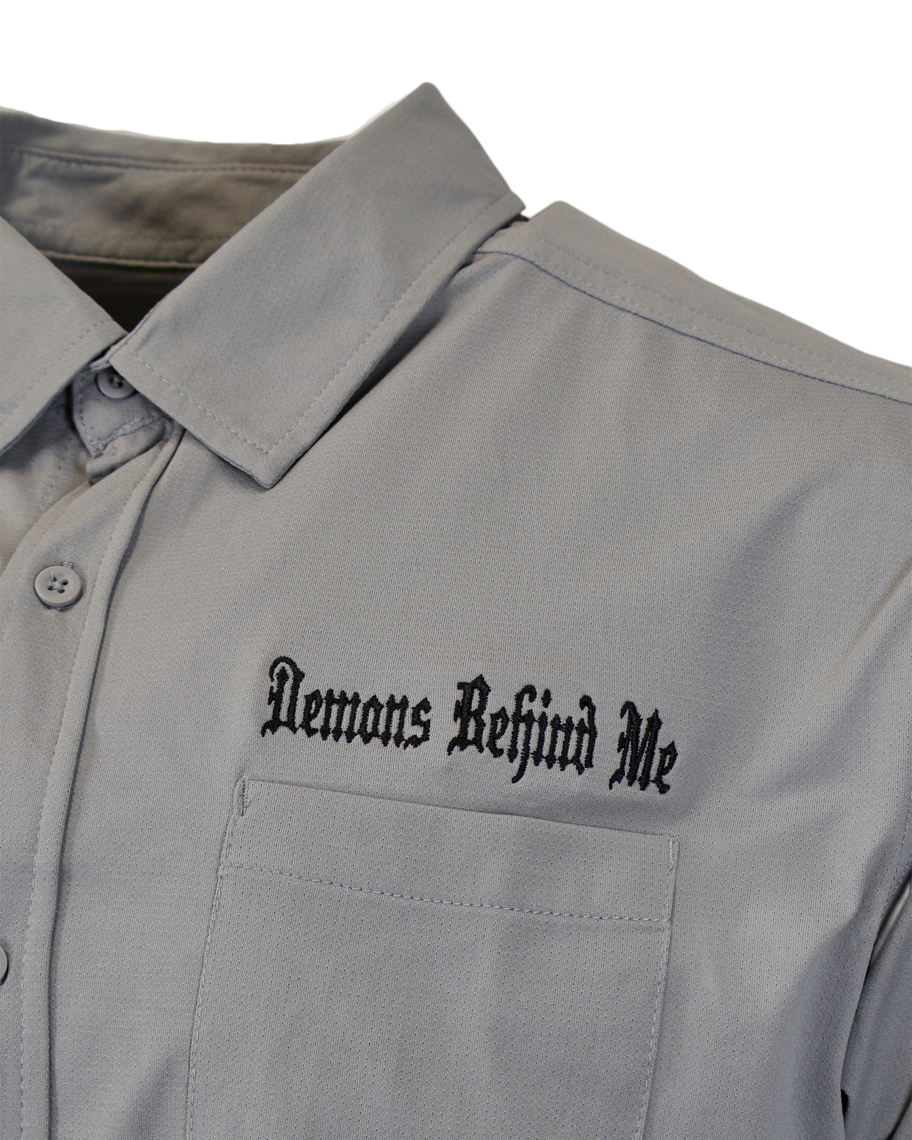 Micro-Perforated, Stretch Embroidered Button-Up