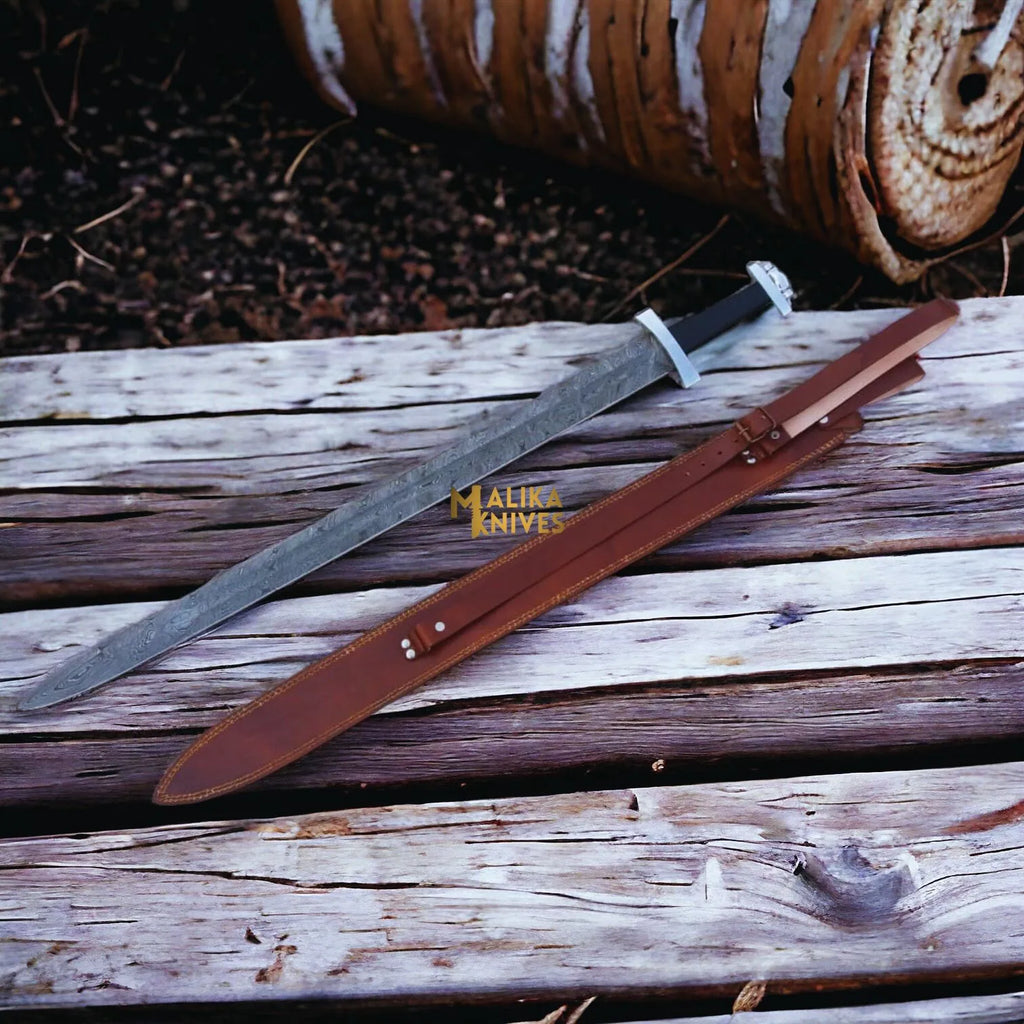 Custom Damascus Viking Sword With SS Pummel & Guard-902