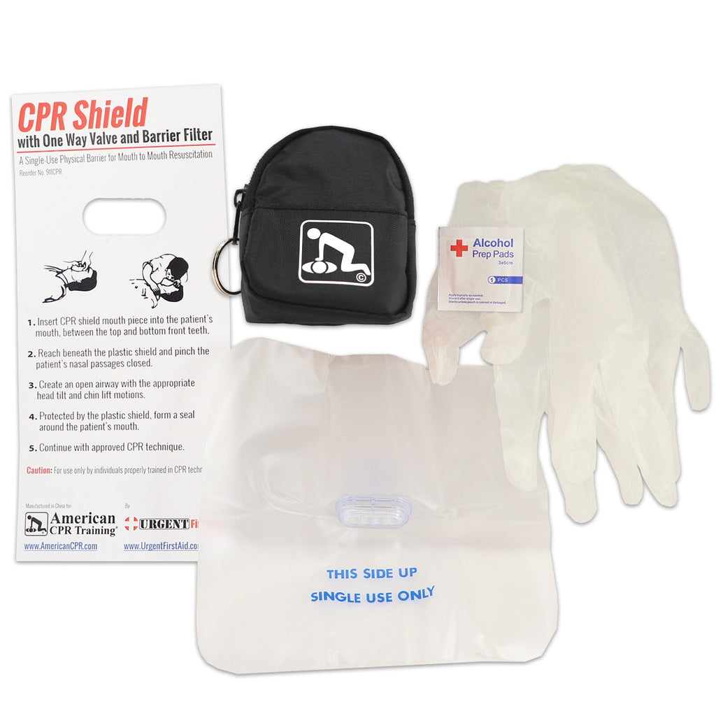 CPR Black Beltloop Keychain Backpack with Faceshield, Gloves, and Cleansing Wipes