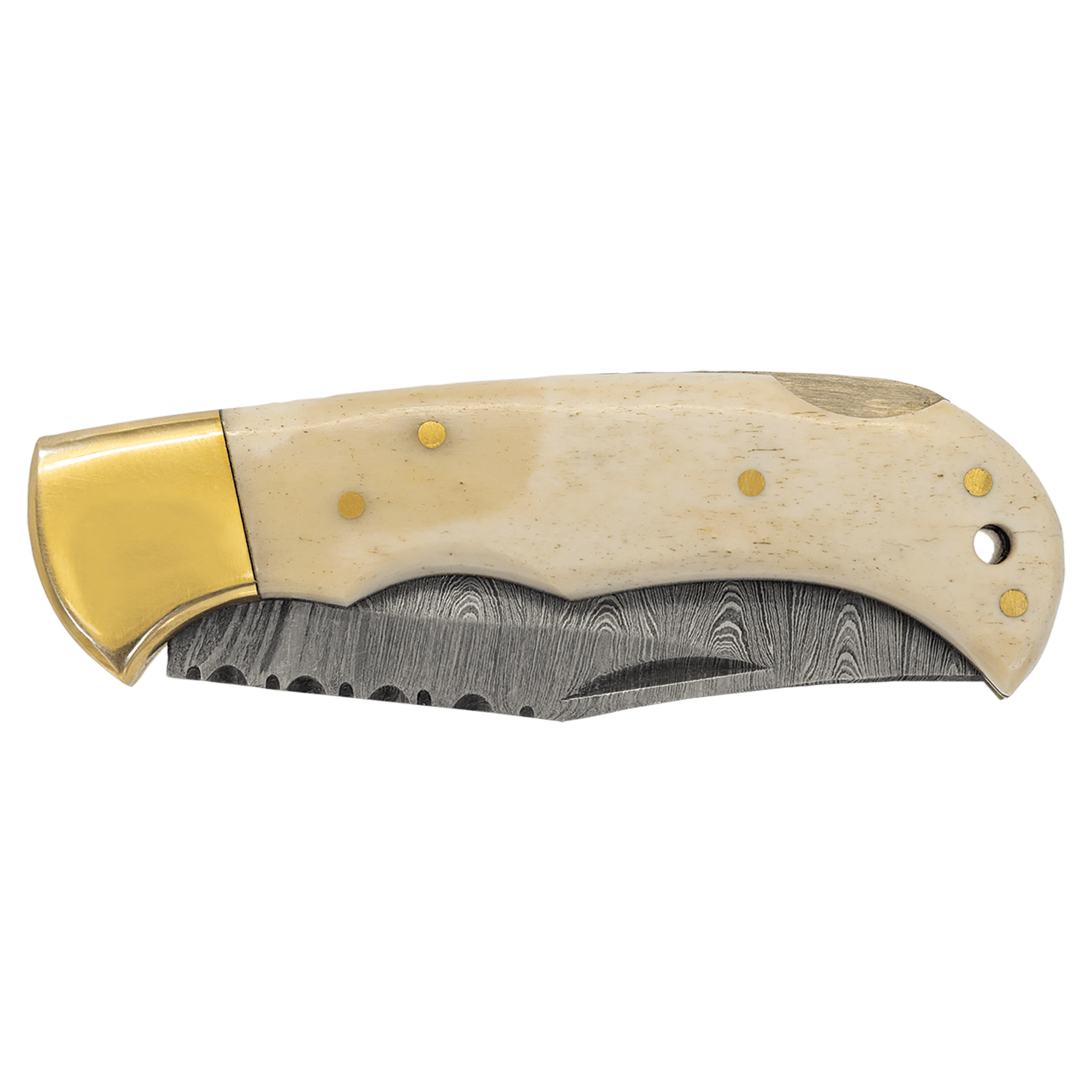3.75" Damascus Steel Knife with Leather Sheath with Bone