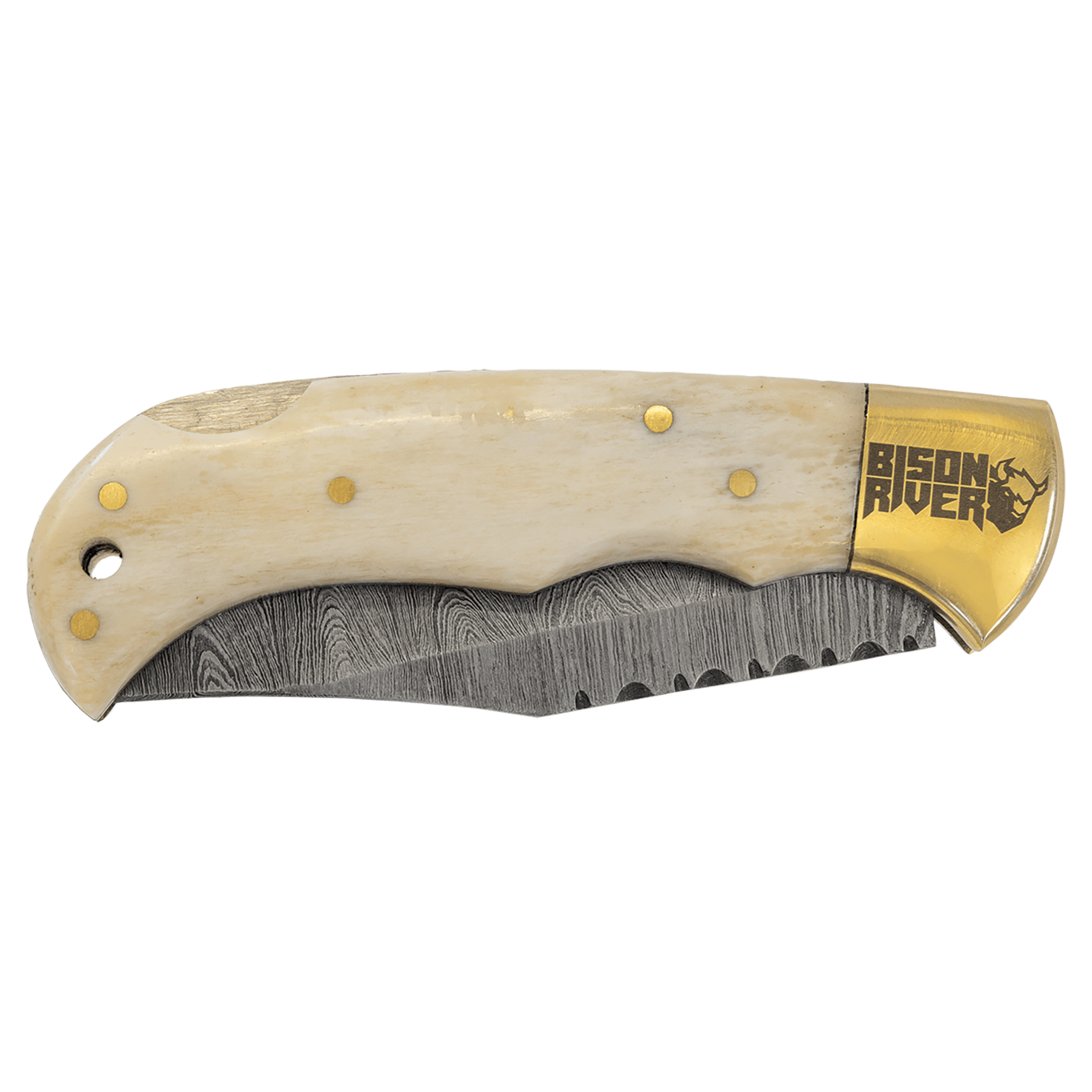 3.75" Damascus Steel Knife with Leather Sheath with Bone