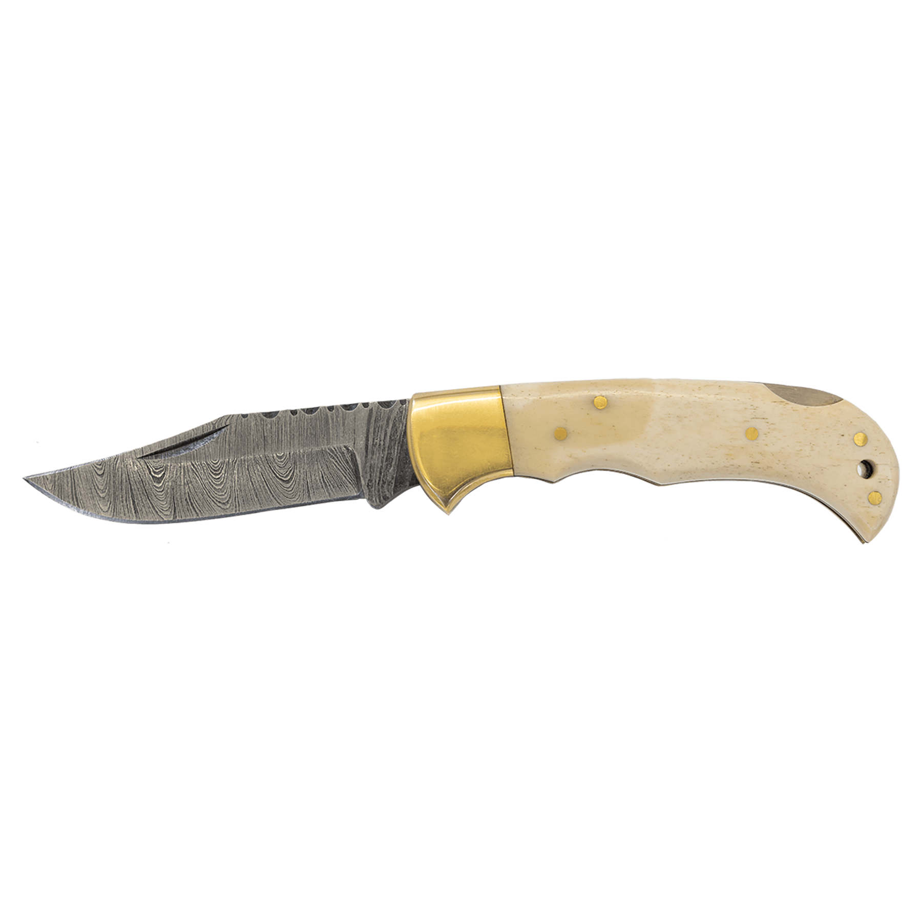 3.75" Damascus Steel Knife with Leather Sheath with Bone