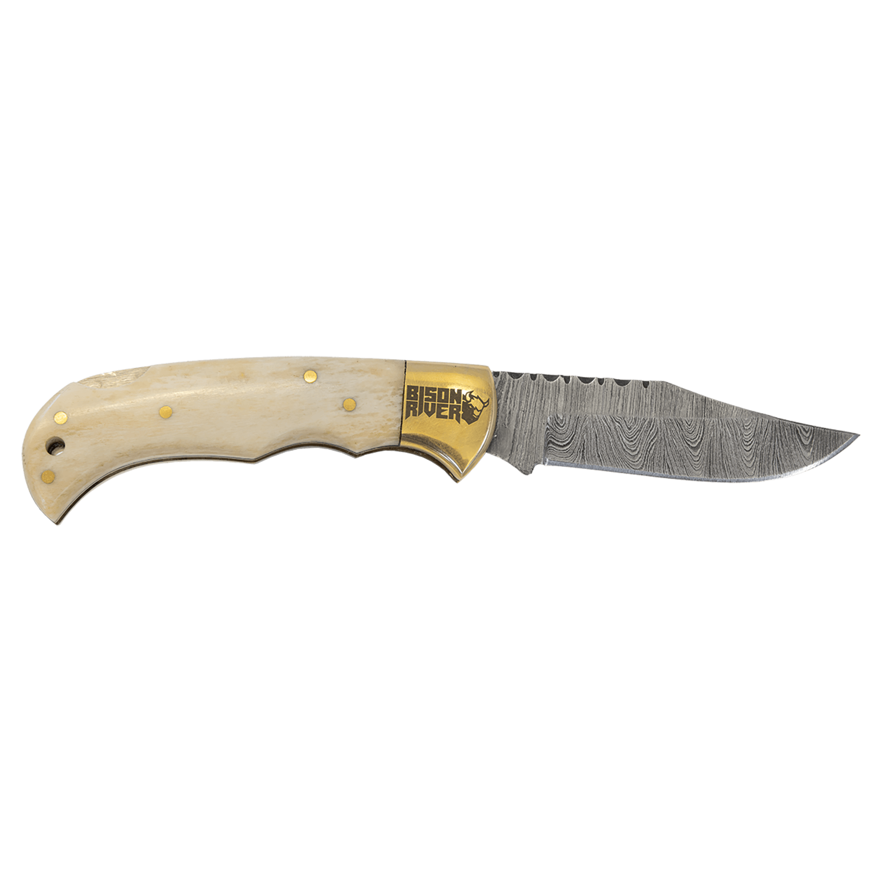 3.75" Damascus Steel Knife with Leather Sheath with Bone