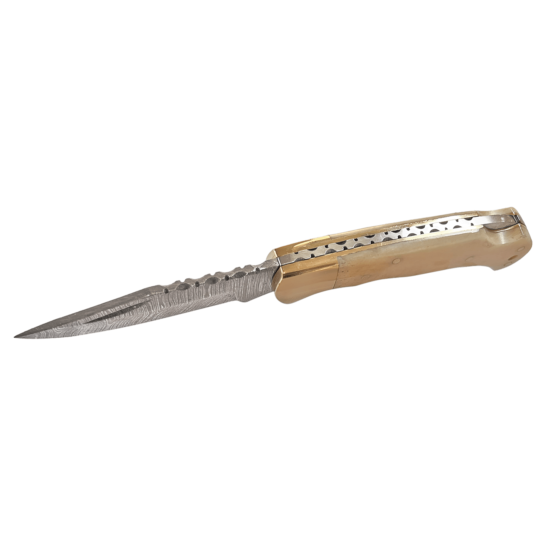 3.75" Damascus Steel Knife with Leather Sheath with Bone