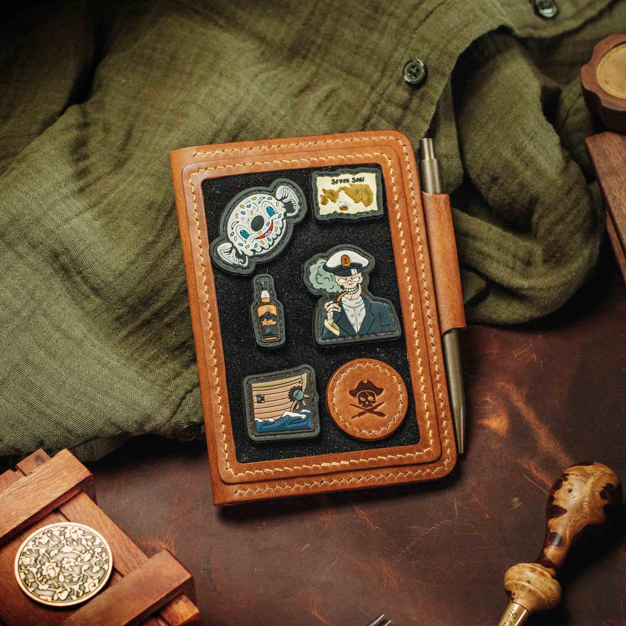 Pirate Goods Quartermaster v2 Passport Wallet – Leather Travel EDC Organizer with Velcro Panel & Field Notes Holder