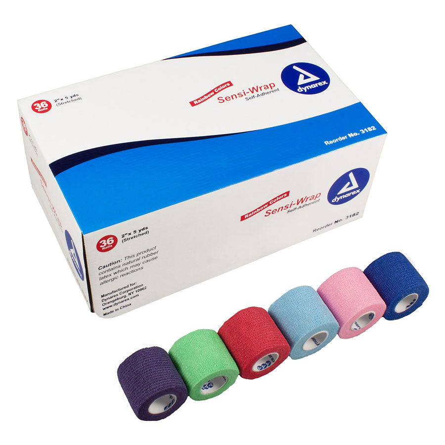 Dynarex Sensi Wrap Self Adherent Wrap - Rainbow, 6 of Each Color, 2"x 5 yards., 36/cs