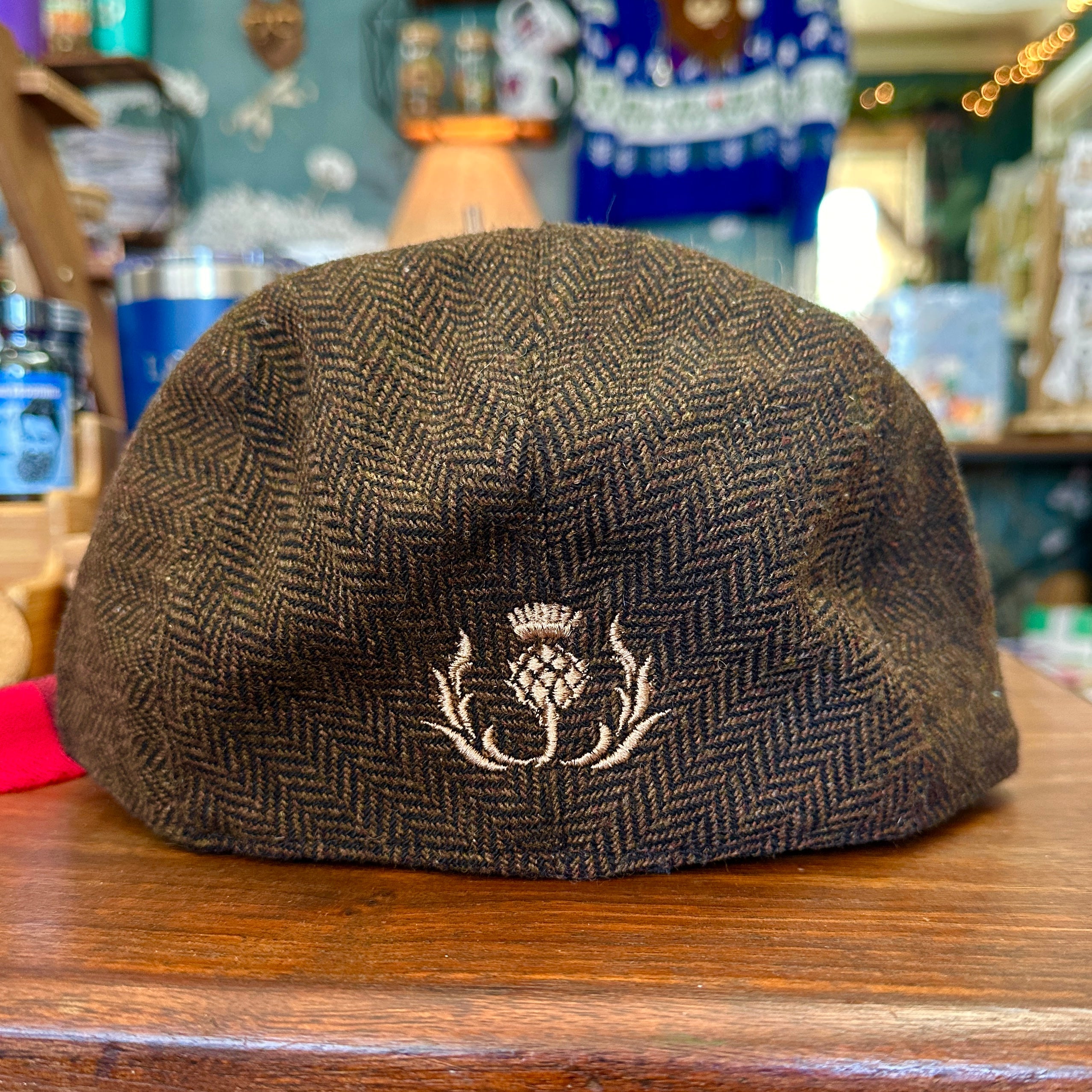 Cabby/Newsboy Herringbone Hat with Scottish Thistle Embroidery Wool Blend Golf Cap