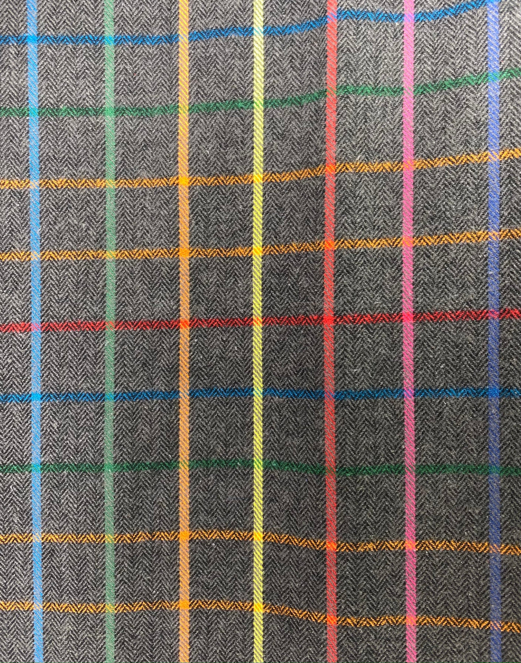 Dark Gray Herringbone with Plaid Stripes in Rainbow Colors Flannel Infinity or Blanket Scarf