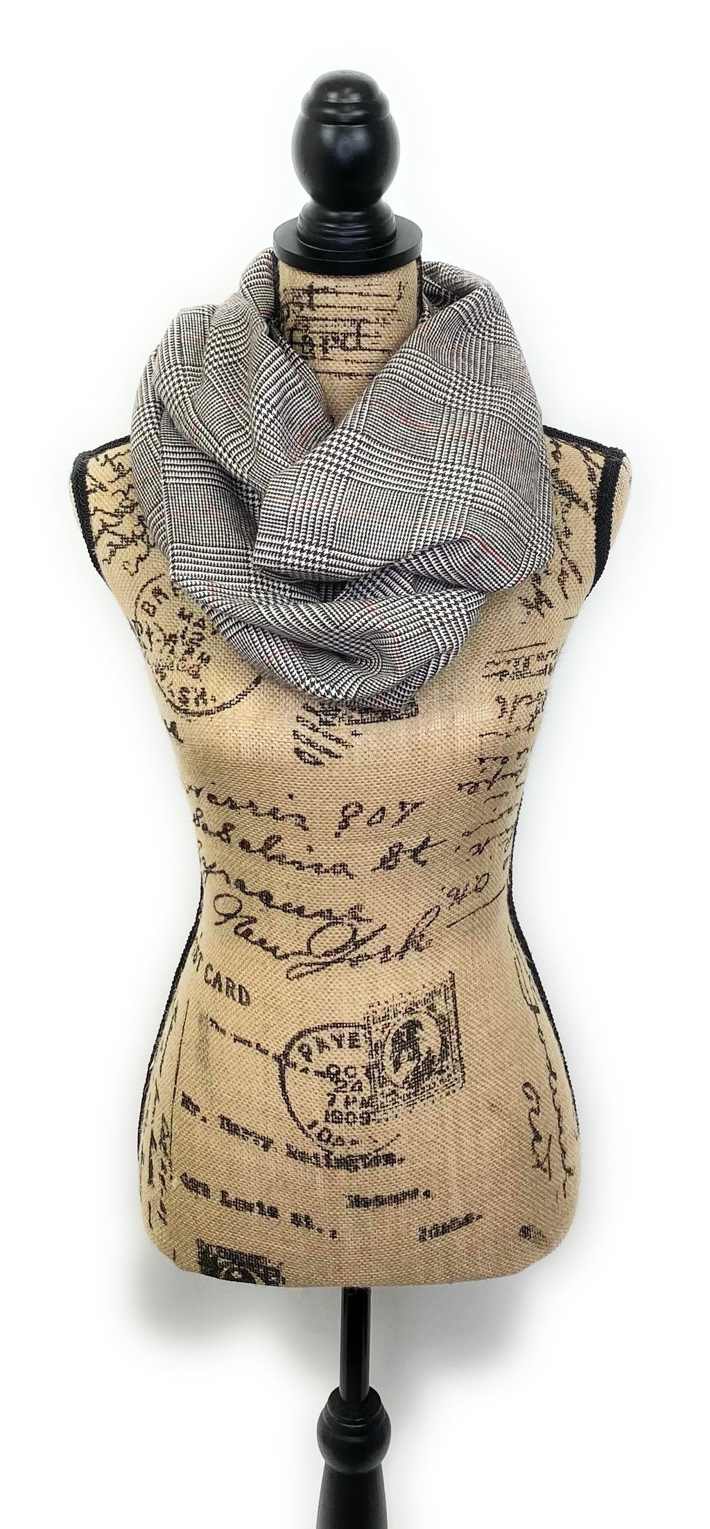 Dark Brown and Cream with Burnt Orange Glen Check Plaid Flannel Infinity or Blanket Scarf