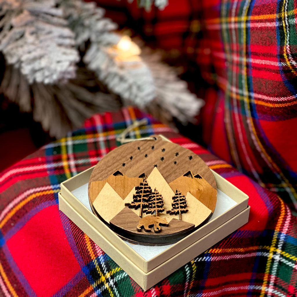 Wolf Mountain - Layered 3-D Wooden Ornament Collection by Acorn & Fox