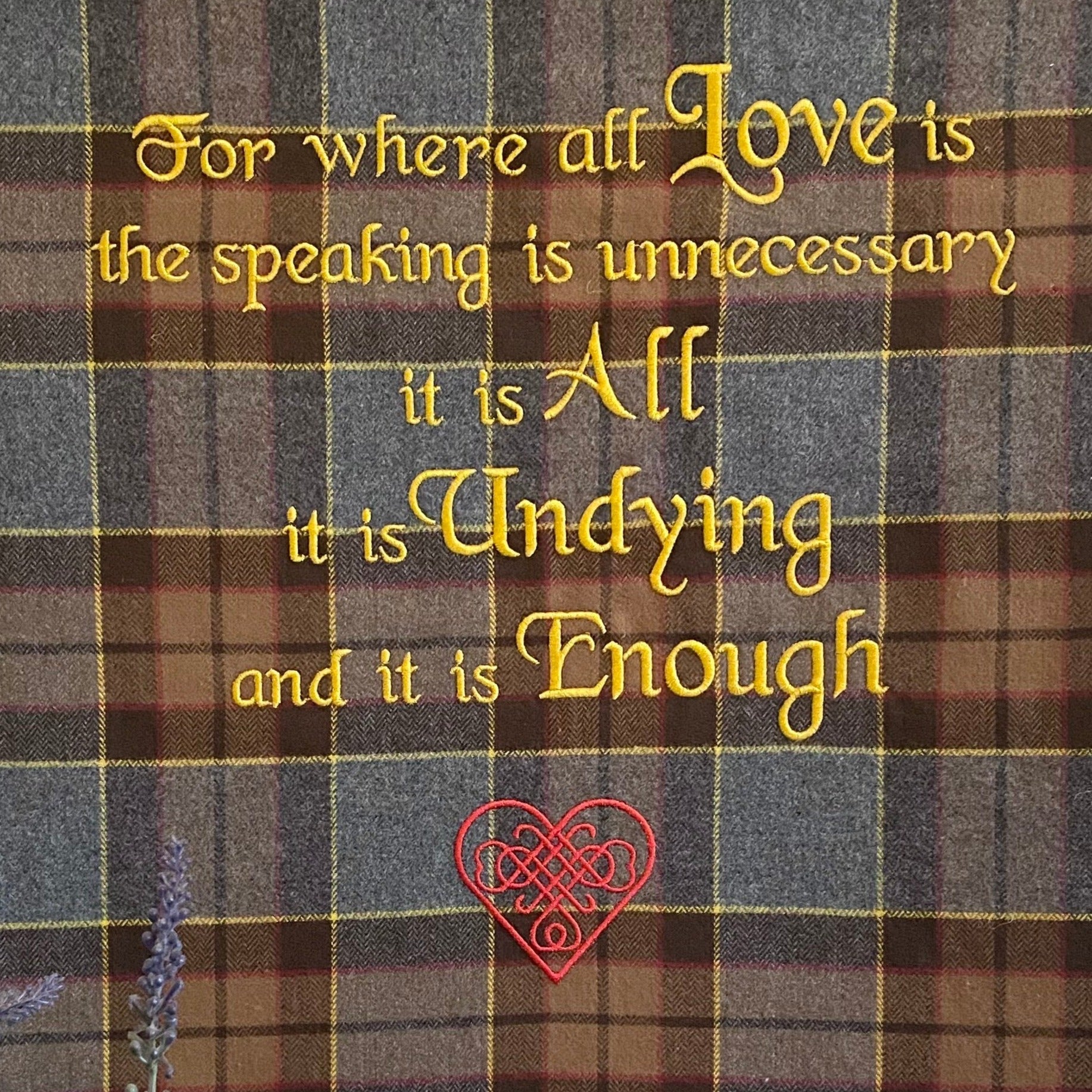 For where all love is... Outlander Quote Inspired Embroidered Flannel Envelope Pillowcase