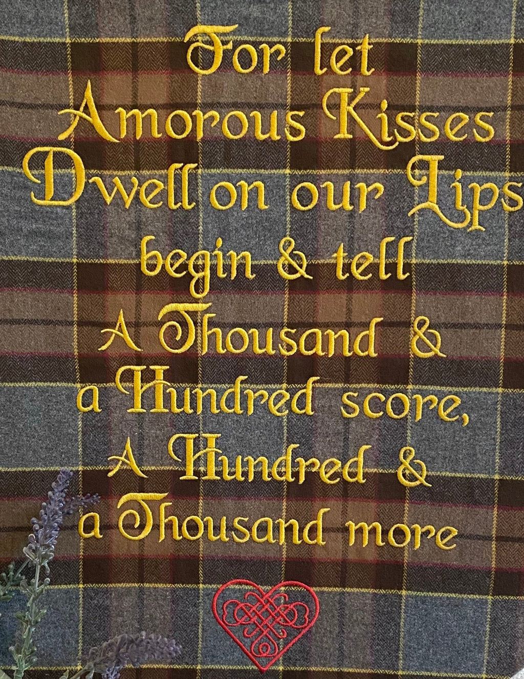 For let Amorous Kisses Dwell... Outlander Quote Inspired Embroidered Flannel Envelope Pillowcase