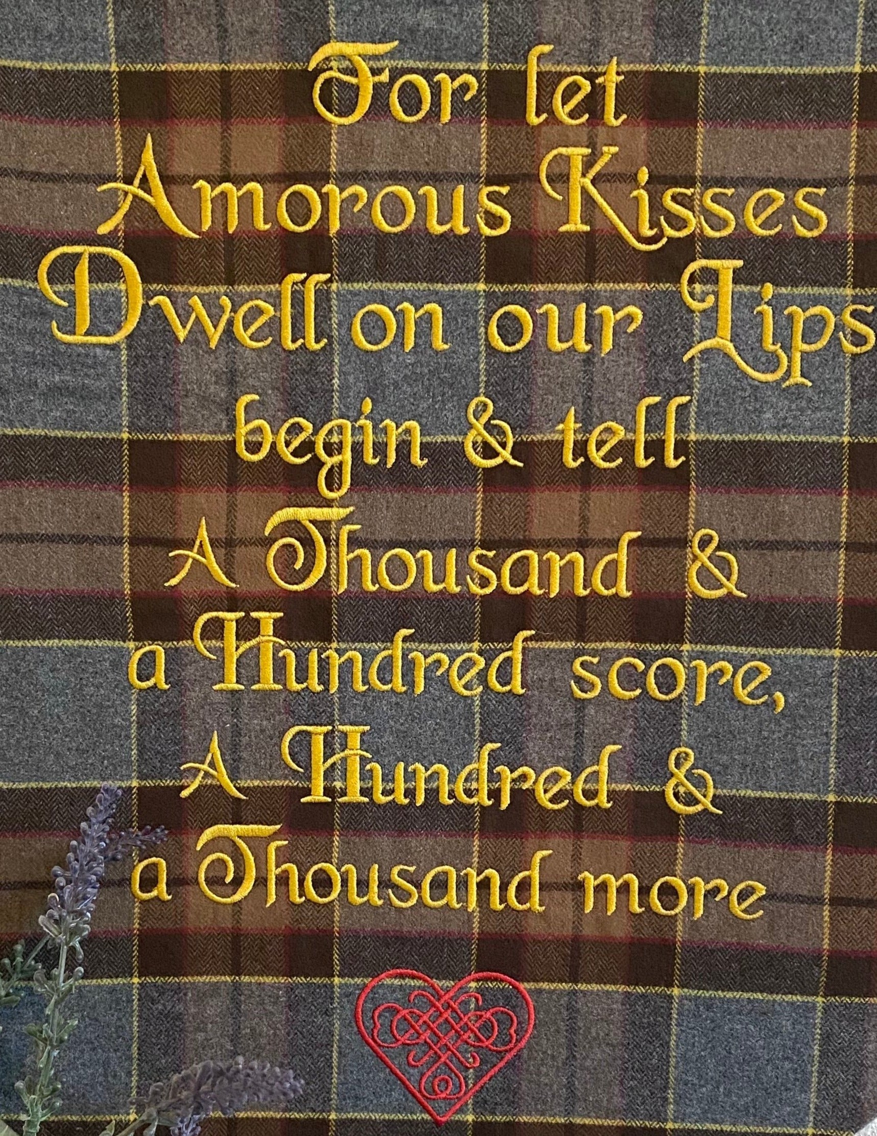 For let Amorous Kisses Dwell... Outlander Quote Inspired Embroidered Flannel Envelope Pillowcase