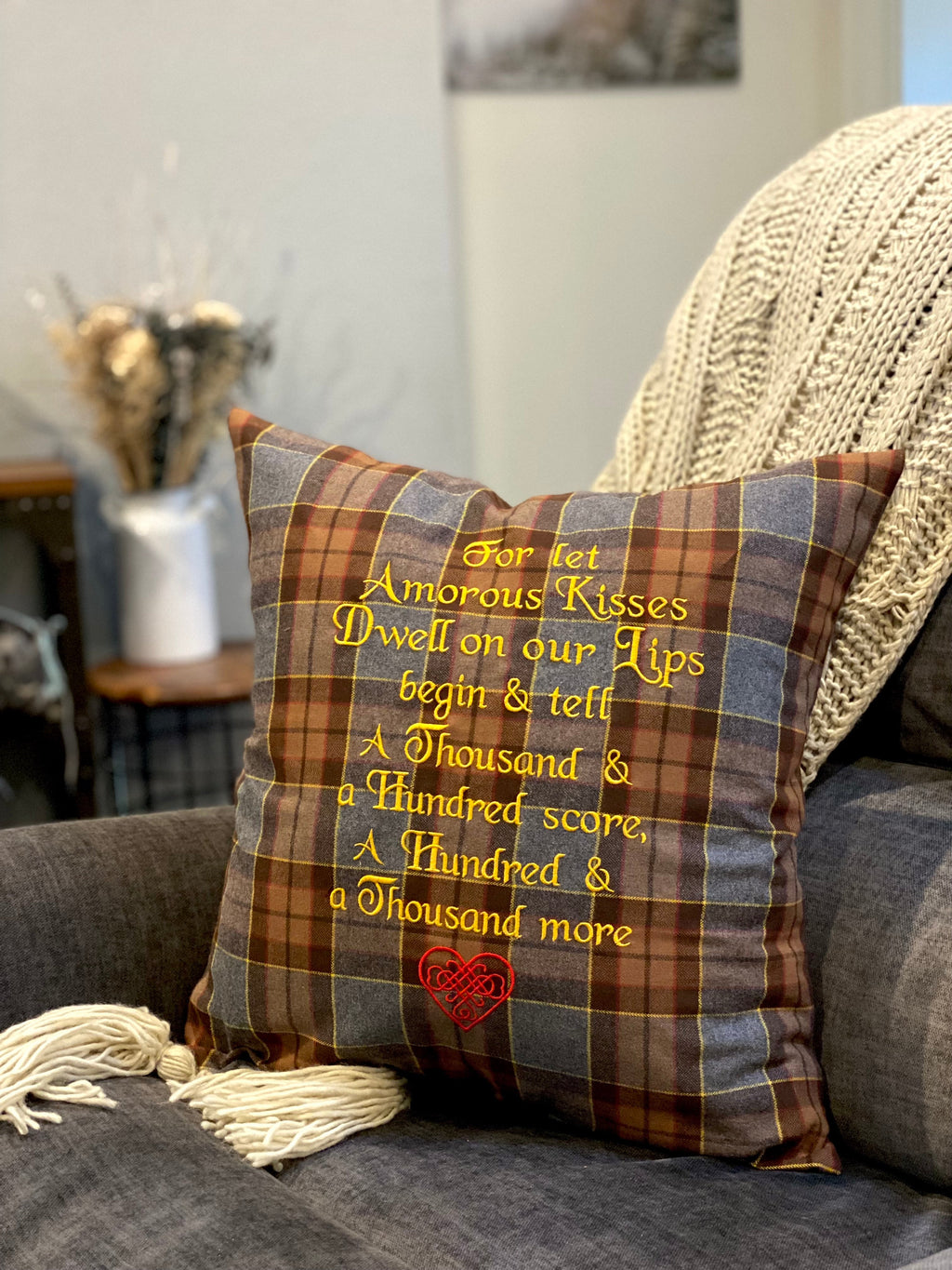 For let Amorous Kisses Dwell... Outlander Quote Inspired Embroidered Flannel Envelope Pillowcase