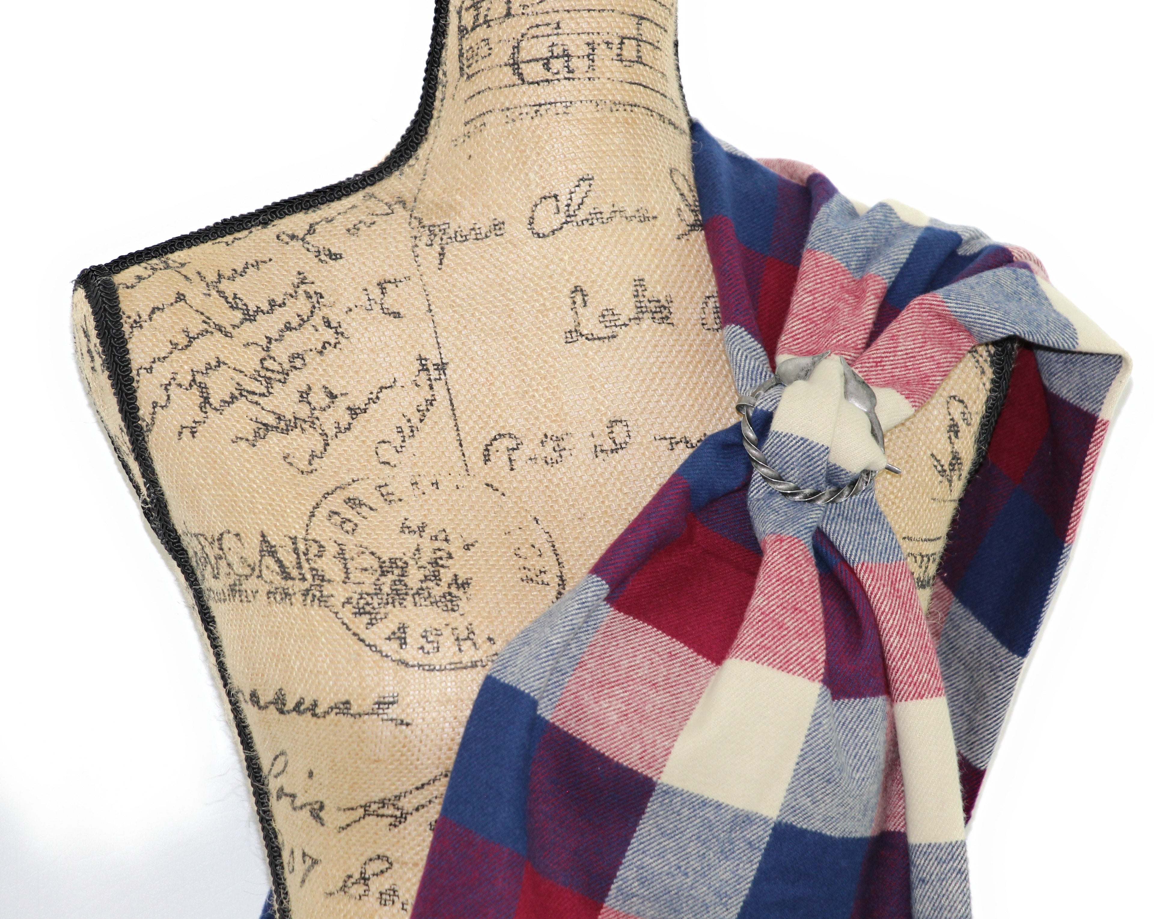Wine Red, Navy Blue, and Taupe Flannel Plaid Infinity or Blanket Scarf Large Block