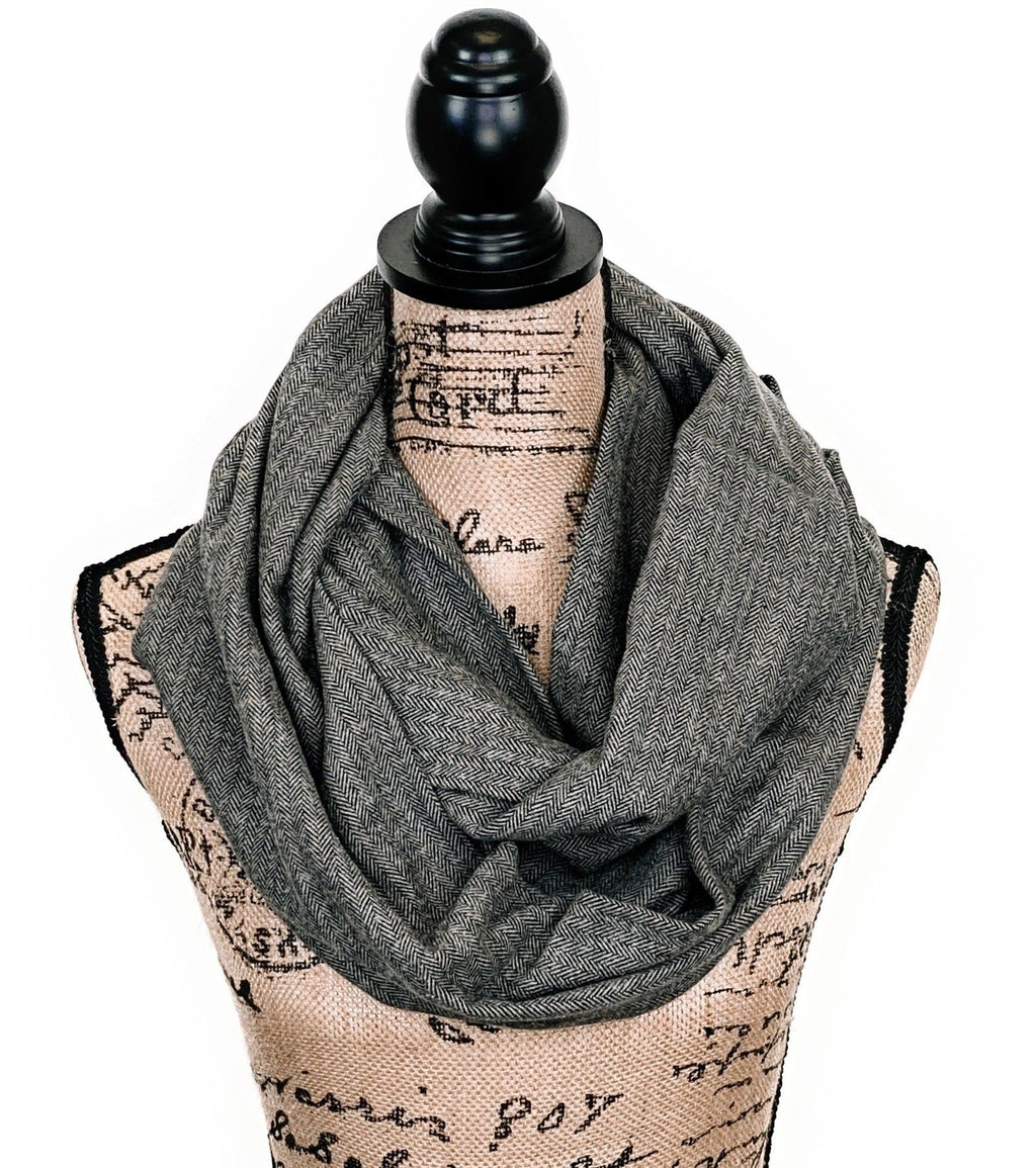 Smokey Gray and Black Herringbone Medium Weight Flannel Scarf