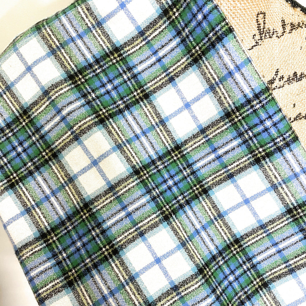 Shades of Blue and Green on White 100% Organic Cotton Plaid Infinity and Blanket Scarves
