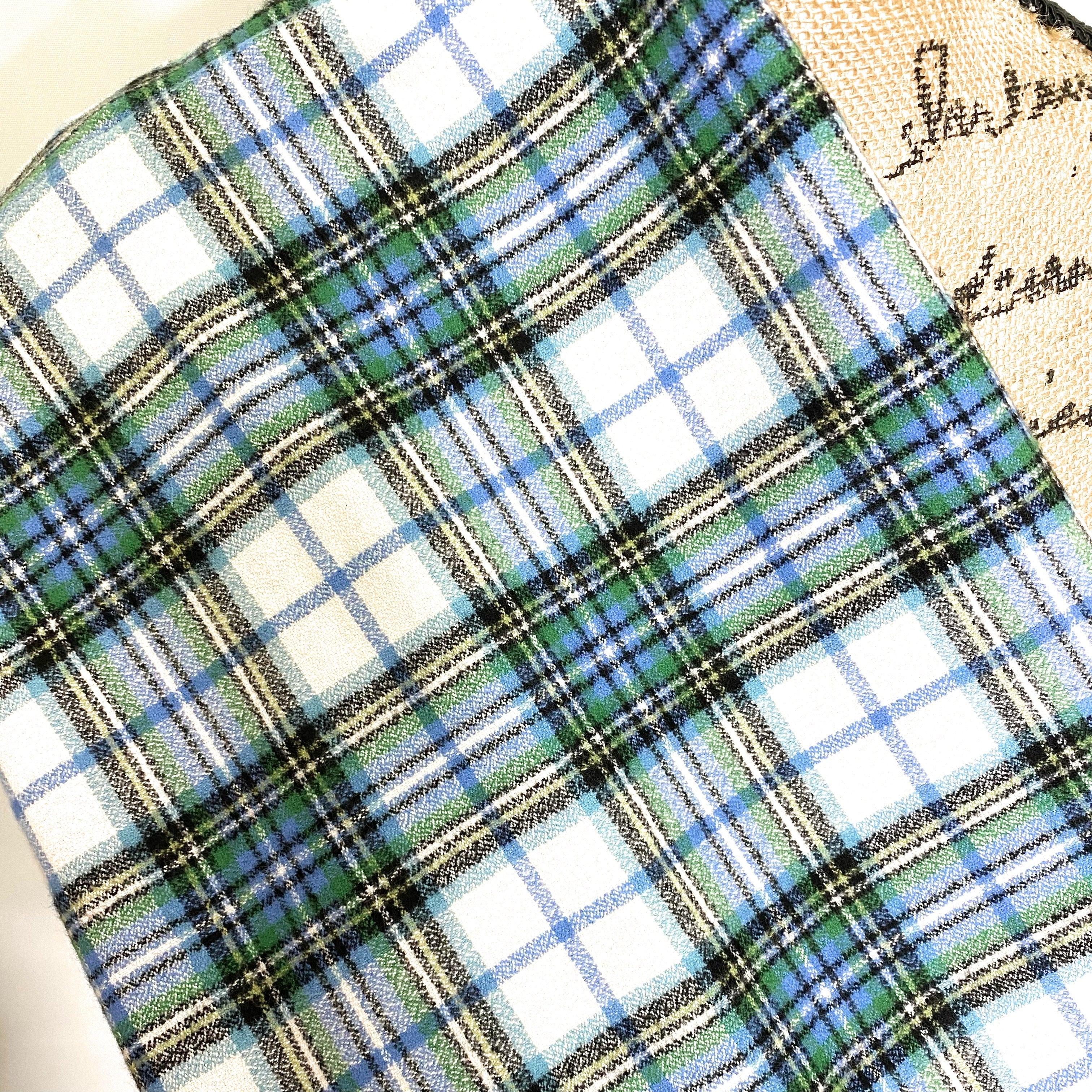 Shades of Blue and Green on White 100% Organic Cotton Plaid Infinity and Blanket Scarves