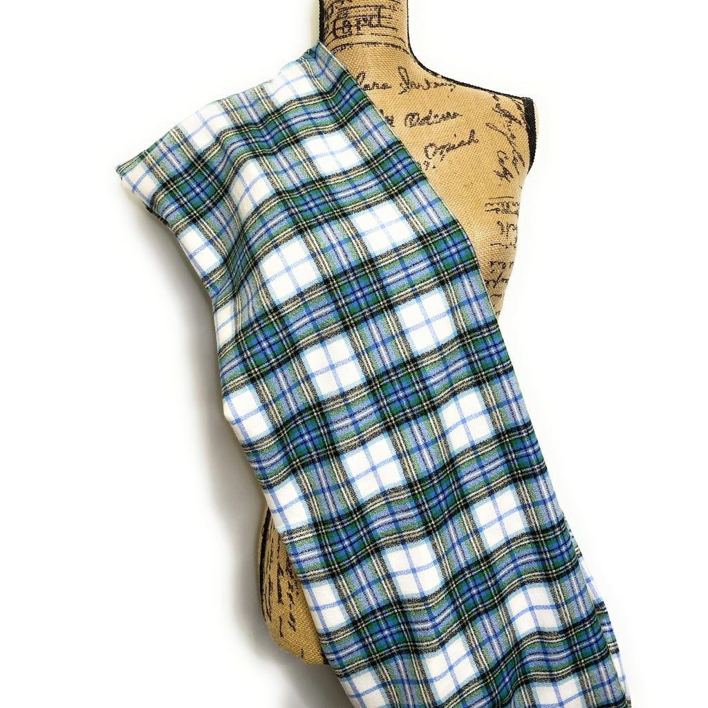 Shades of Blue and Green on White 100% Organic Cotton Plaid Infinity and Blanket Scarves