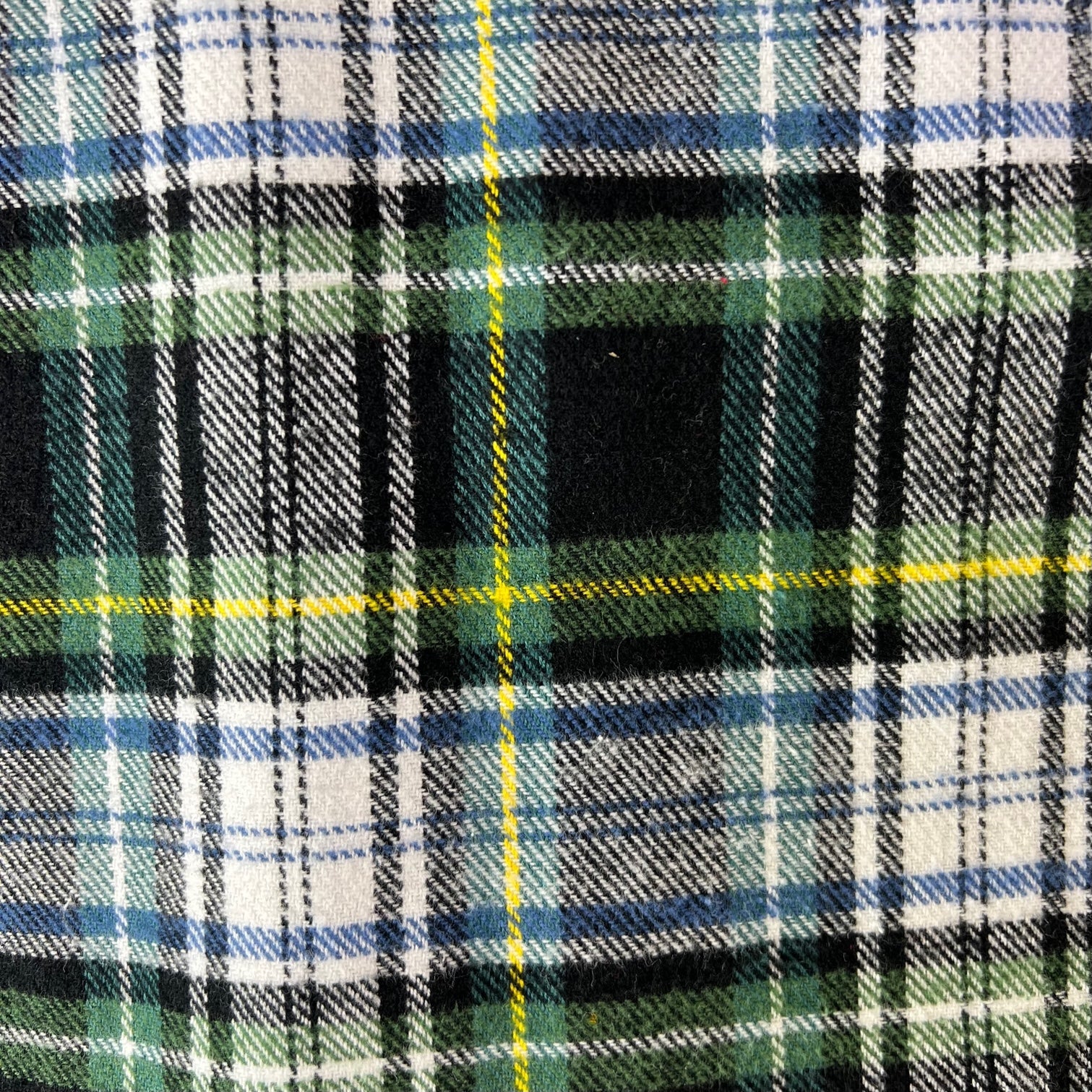 Evergreen, Black, White, Dusty Blue and Yellow Tartan Plaid Flannel Infinity or Blanket Scarf