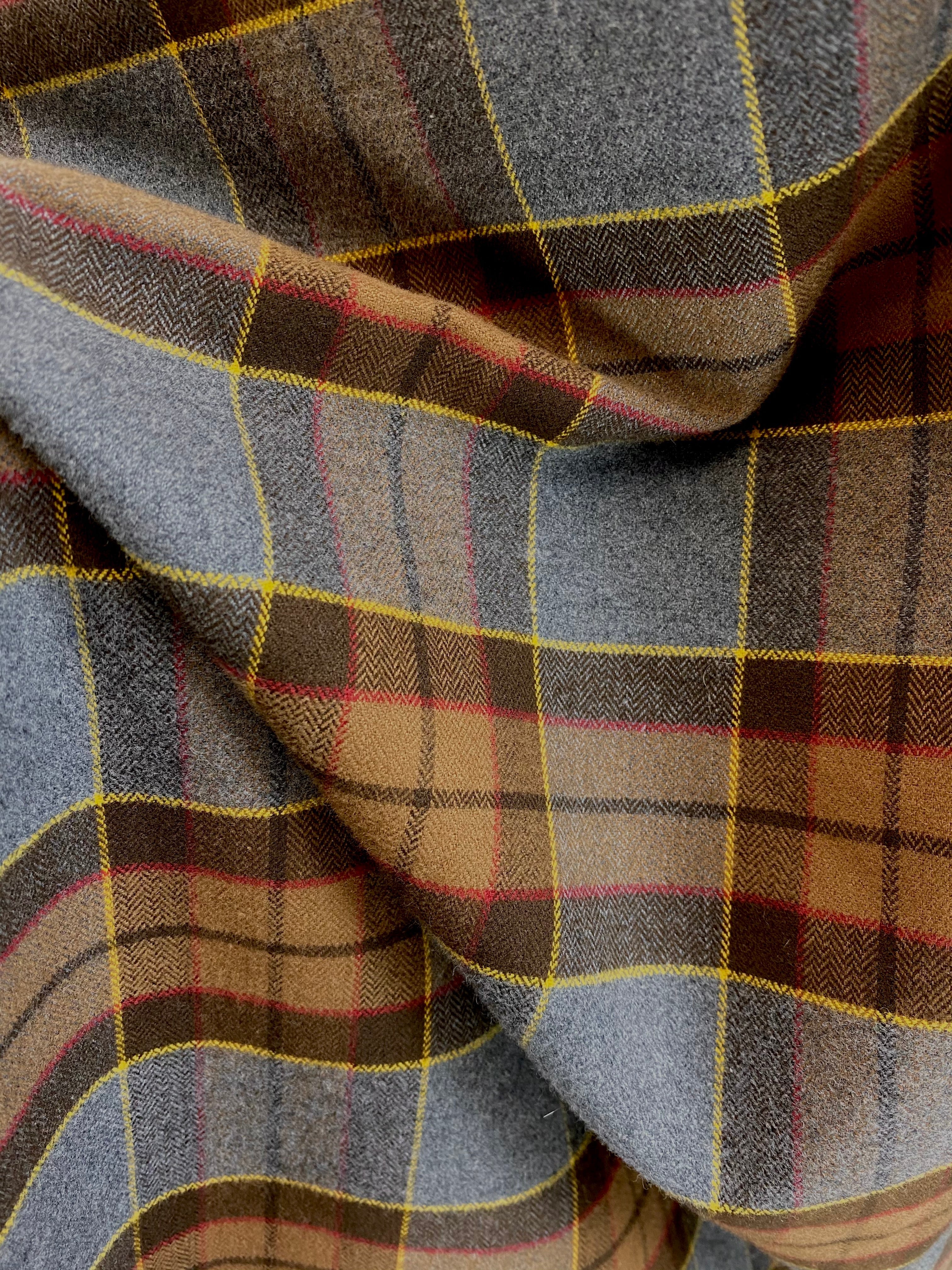 Wrap Size Scarf - Outlander Clan Fraser Inspired Gray, Brown, Yellow, and Red Cotton Flannel