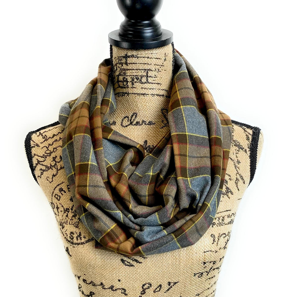 Straight Scarf - Outlander Clan Fraser Inspired Gray, Brown, Yellow, and Red Cotton Flannel