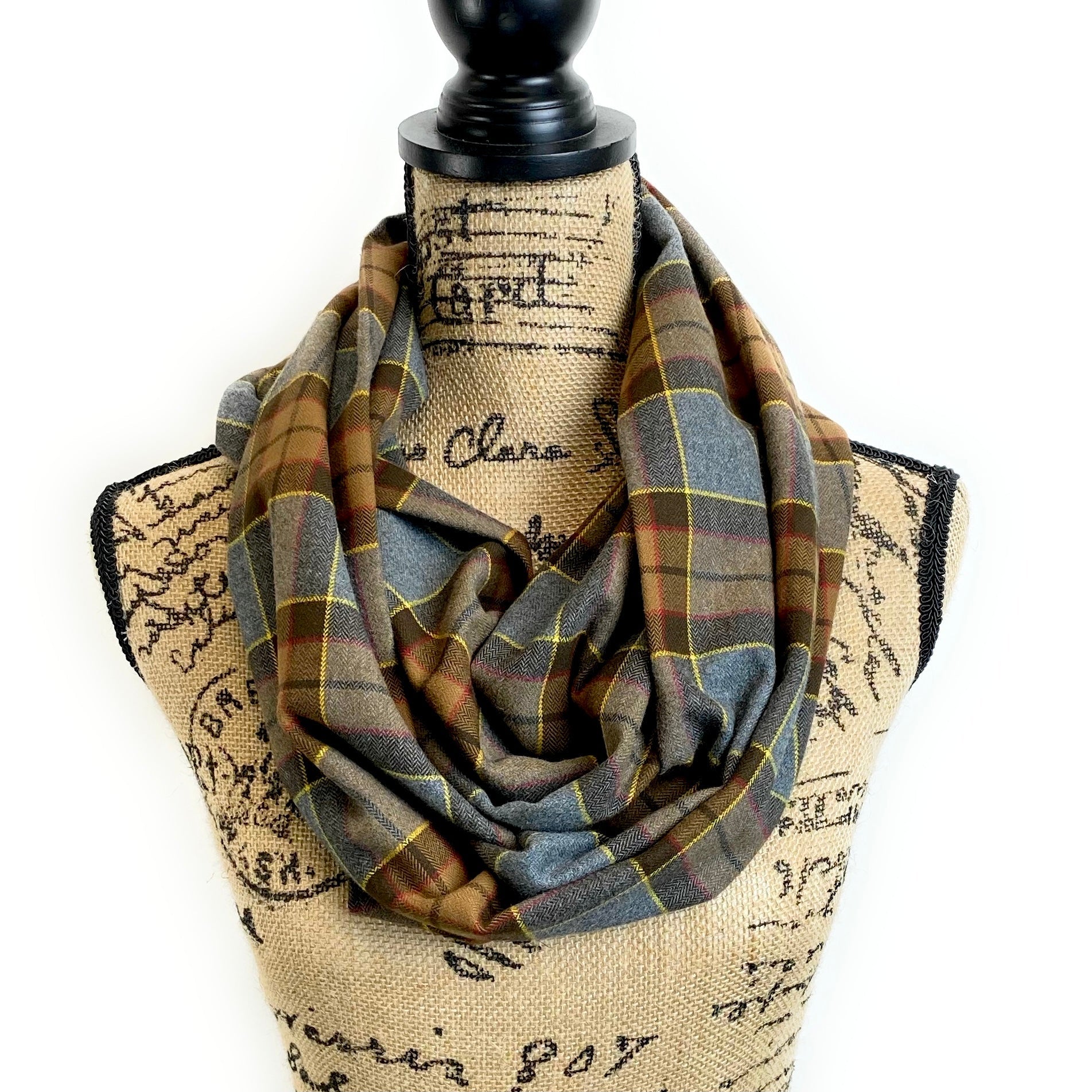 Straight Scarf - Outlander Clan Fraser Inspired Gray, Brown, Yellow, and Red Cotton Flannel