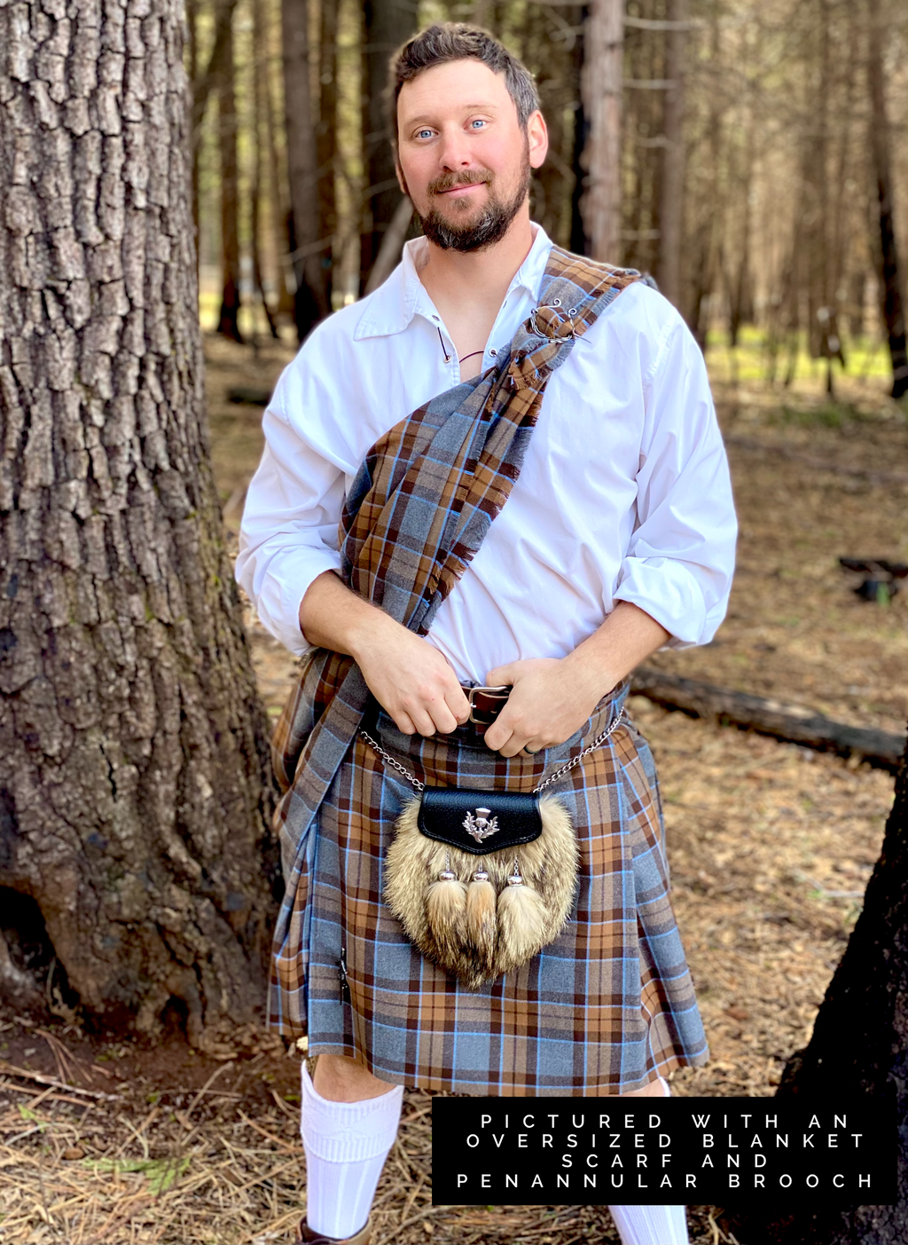 Oversized Blanket Scarf/Earasaid - Outlander Clan MacKenzie Inspired Gray, Brown and Light Blue Cotton Flannel
