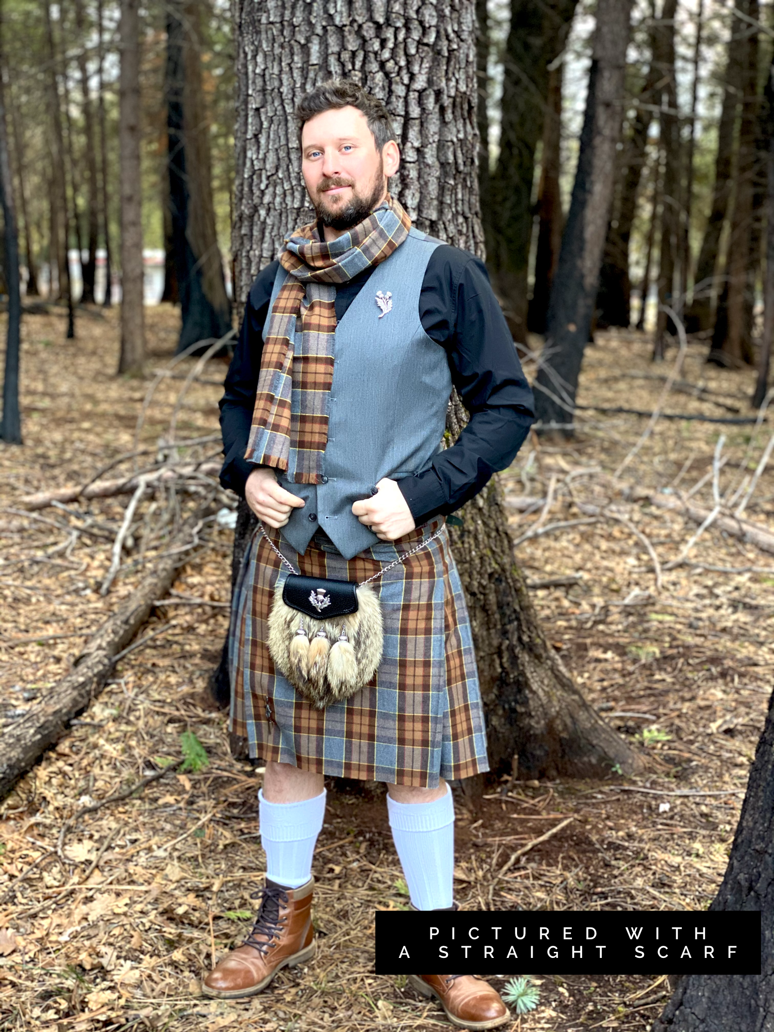 Straight Scarf - Outlander Clan Fraser Inspired Gray, Brown, Yellow, and Red Cotton Flannel