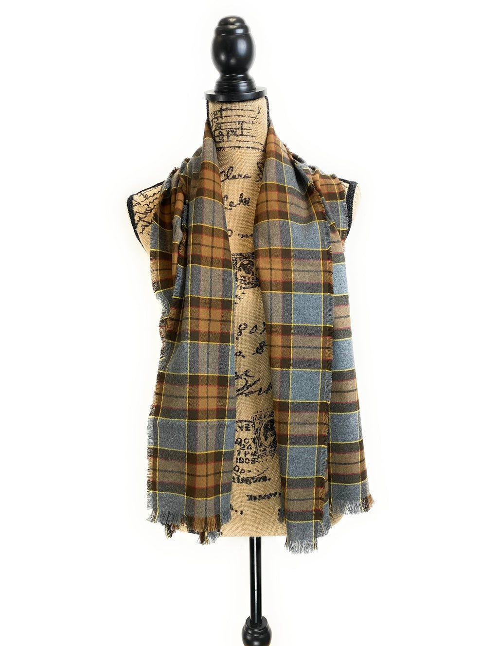 Ascot Scarf - Outlander Clan Fraser Inspired Gray, Brown, Yellow, and Red Cotton Flannel