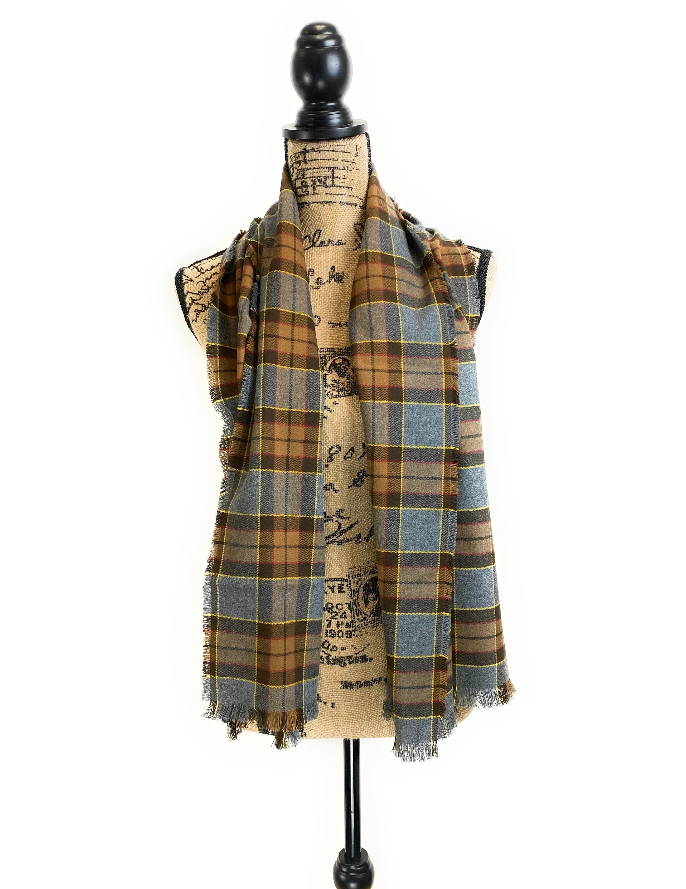Straight Scarf - Outlander Clan Fraser Inspired Gray, Brown, Yellow, and Red Cotton Flannel