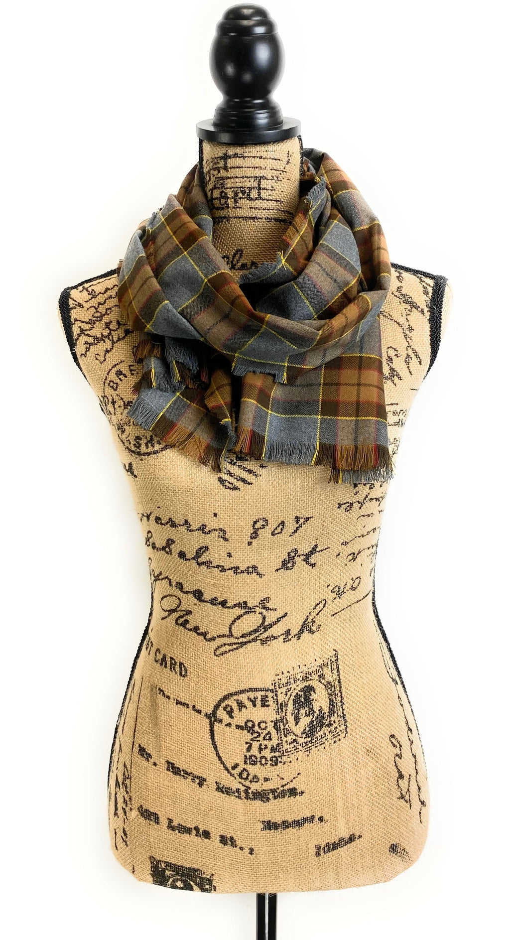 Straight Scarf - Outlander Clan Fraser Inspired Gray, Brown, Yellow, and Red Cotton Flannel