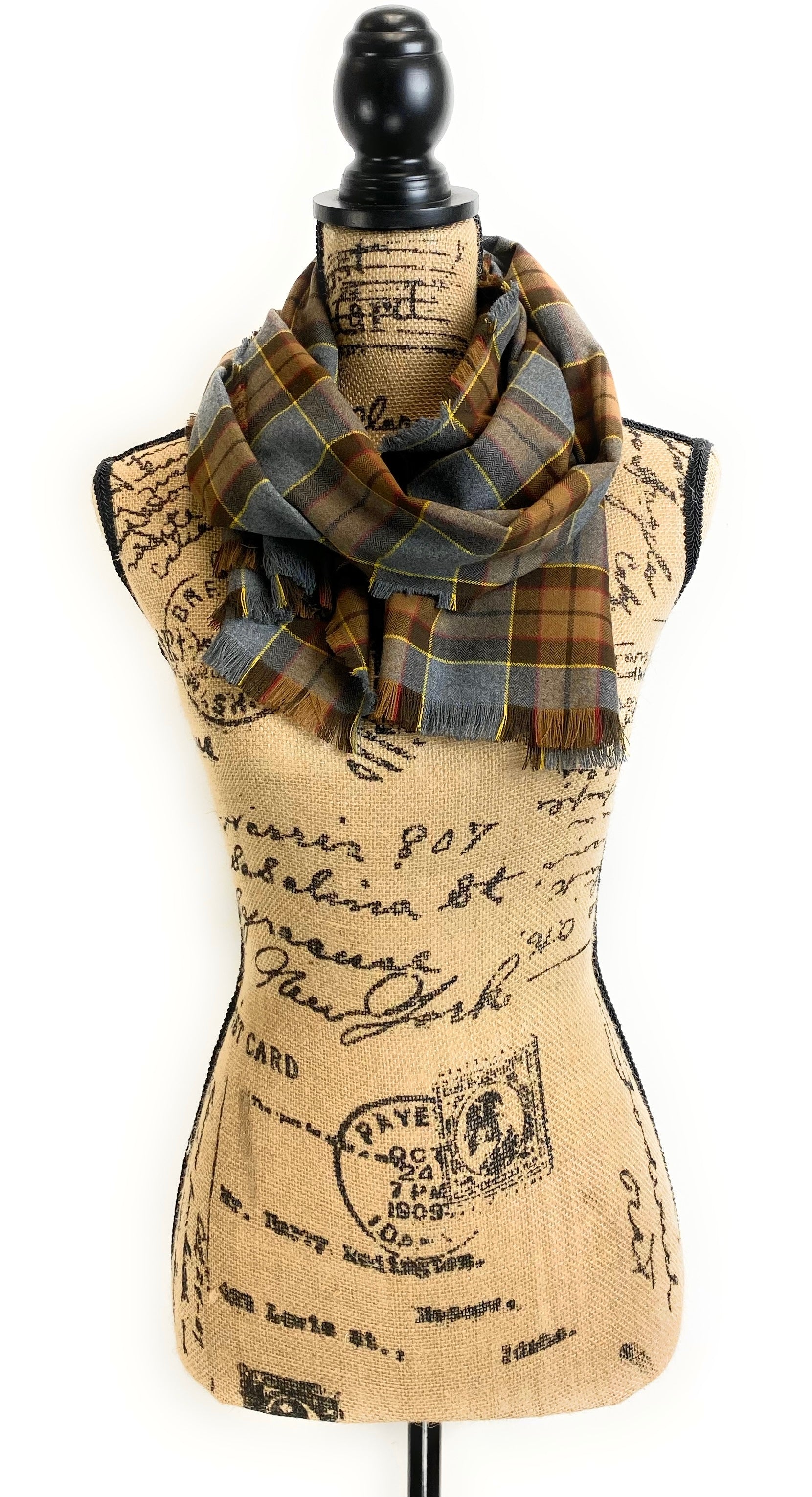 Straight Scarf - Outlander Clan Fraser Inspired Gray, Brown, Yellow, and Red Cotton Flannel