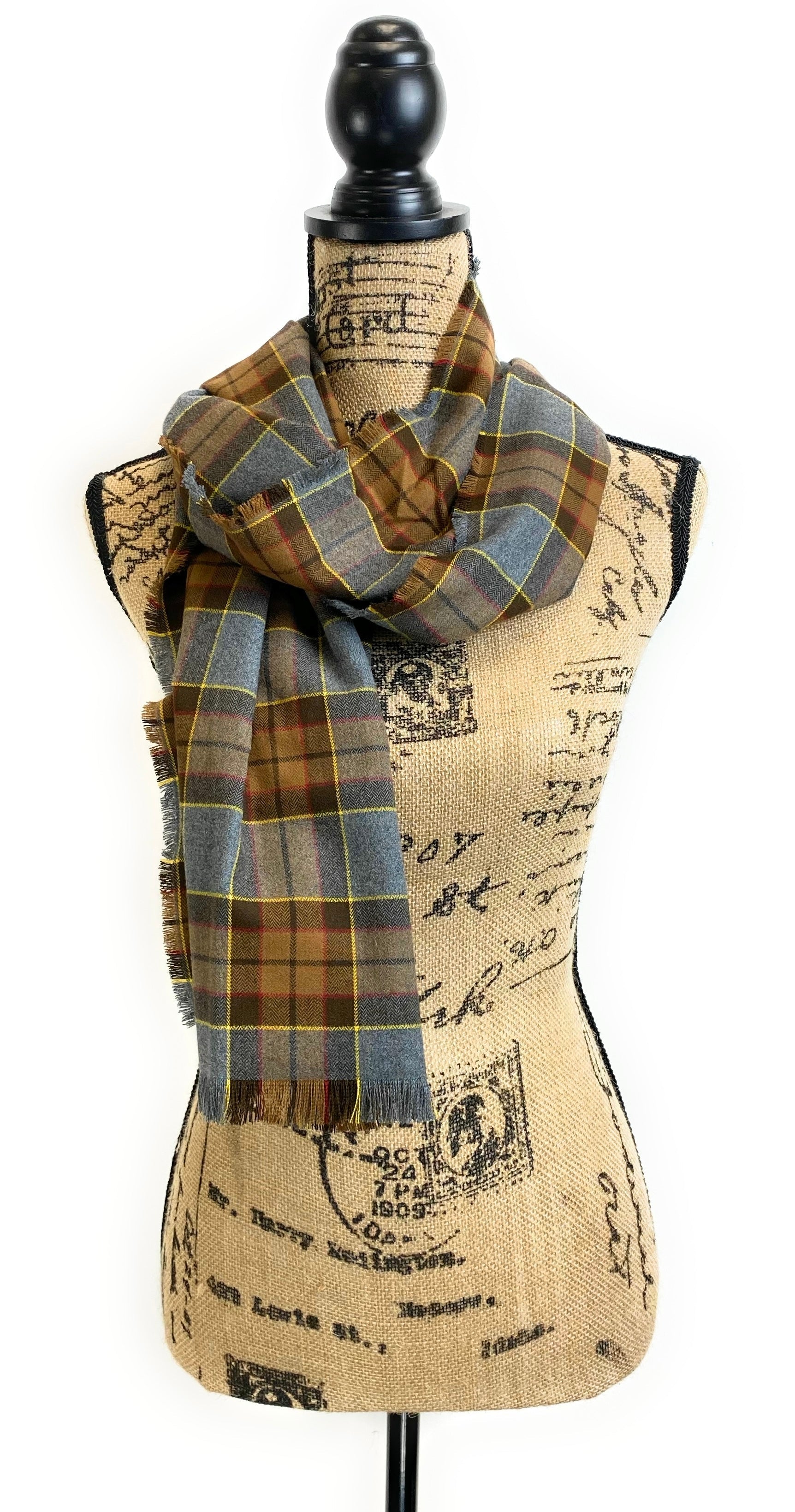 Straight Scarf - Outlander Clan Fraser Inspired Gray, Brown, Yellow, and Red Cotton Flannel