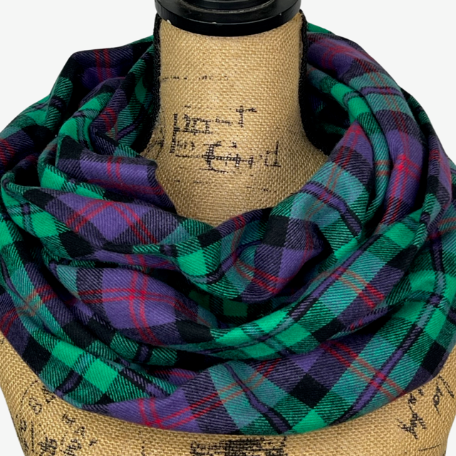 Spearmint Green, Purple, Deep Red and Black Plaid Flannel Infinity or Blanket Scarf