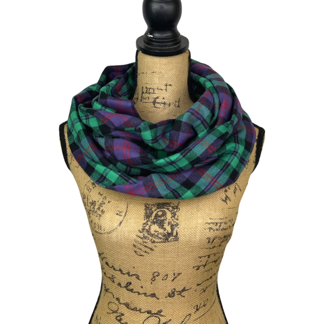 Spearmint Green, Purple, Deep Red and Black Plaid Flannel Infinity or Blanket Scarf