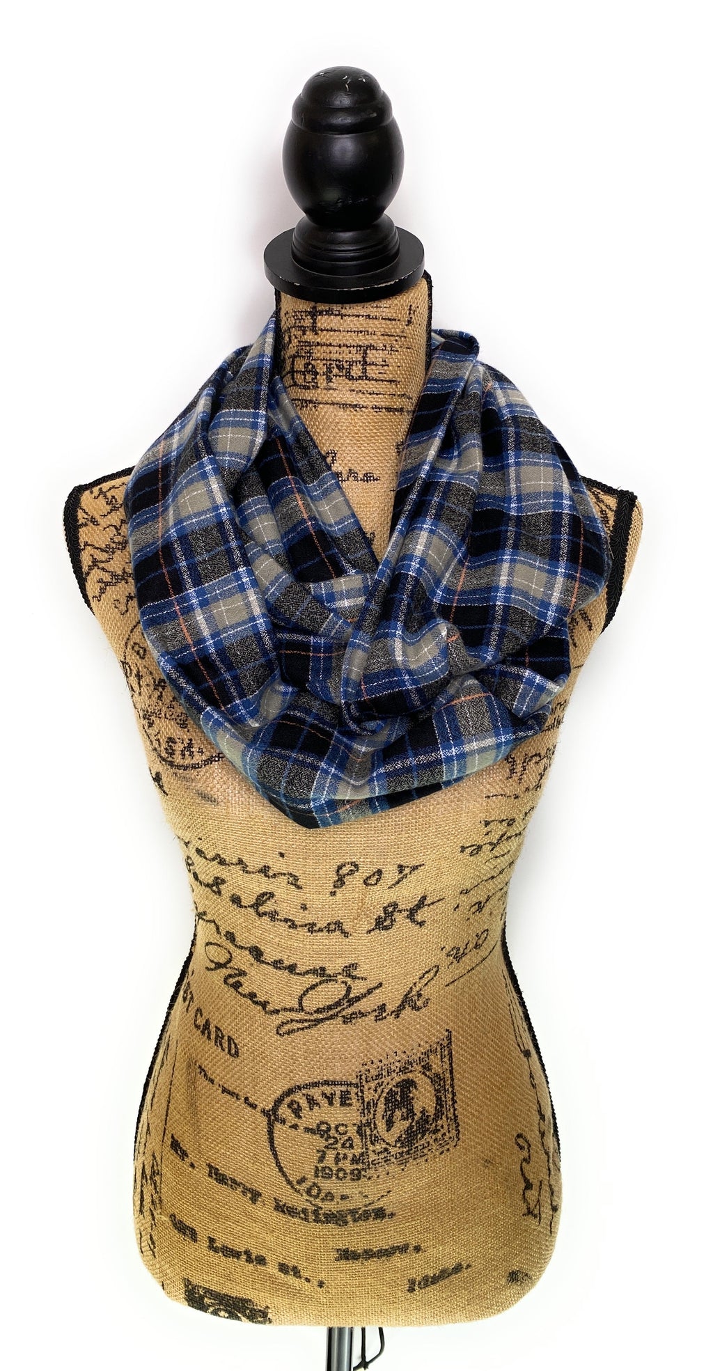 Smokey Grey, Dusty Blue, Black, and White Luxe Collection Plaid Infinity and Blanket Scarves
