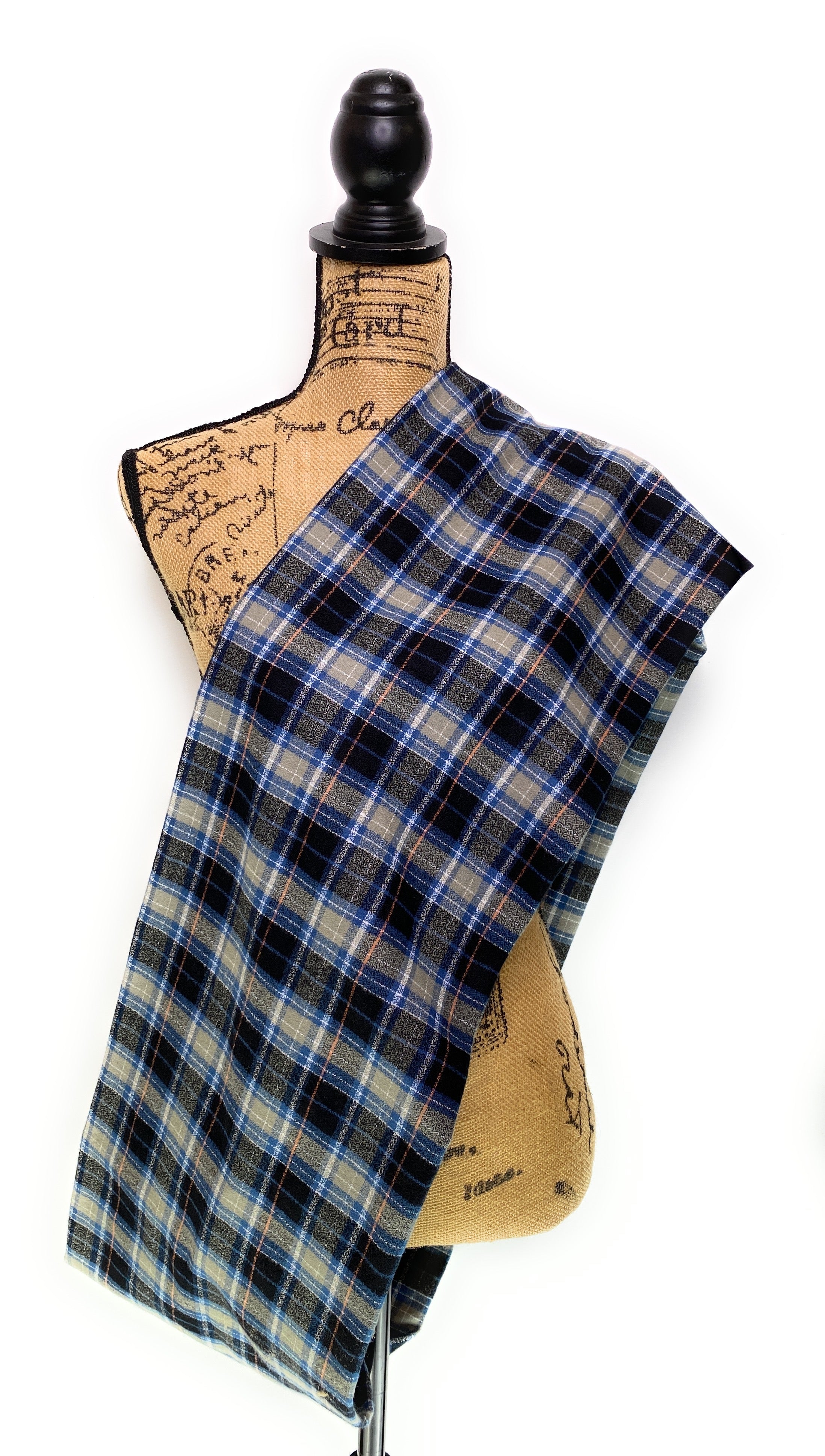 Smokey Grey, Dusty Blue, Black, and White Luxe Collection Plaid Infinity and Blanket Scarves