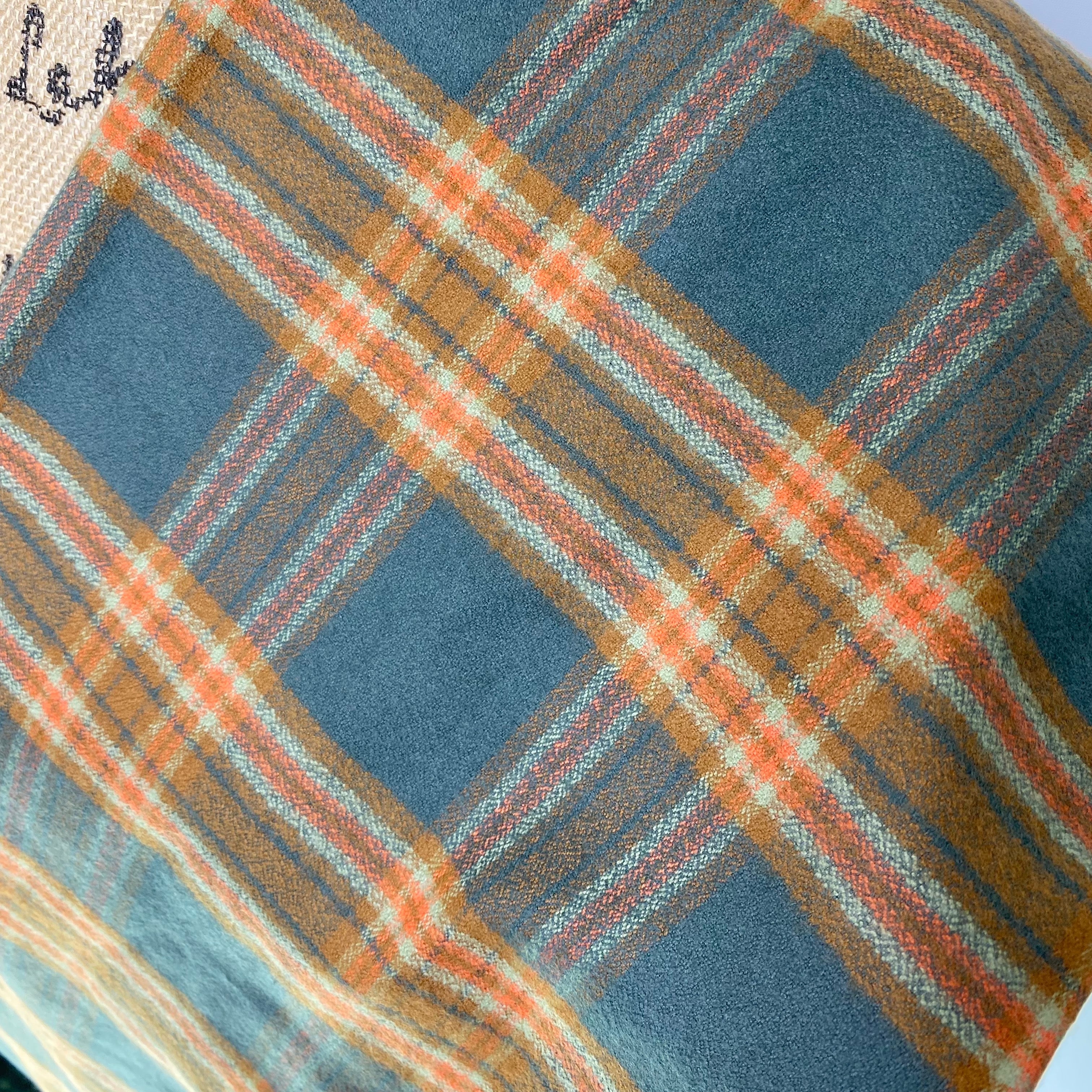 Dusty Deep Teal with Sage and Persimmon Orange Luxe Collection Plaid Infinity and Blanket Scarves