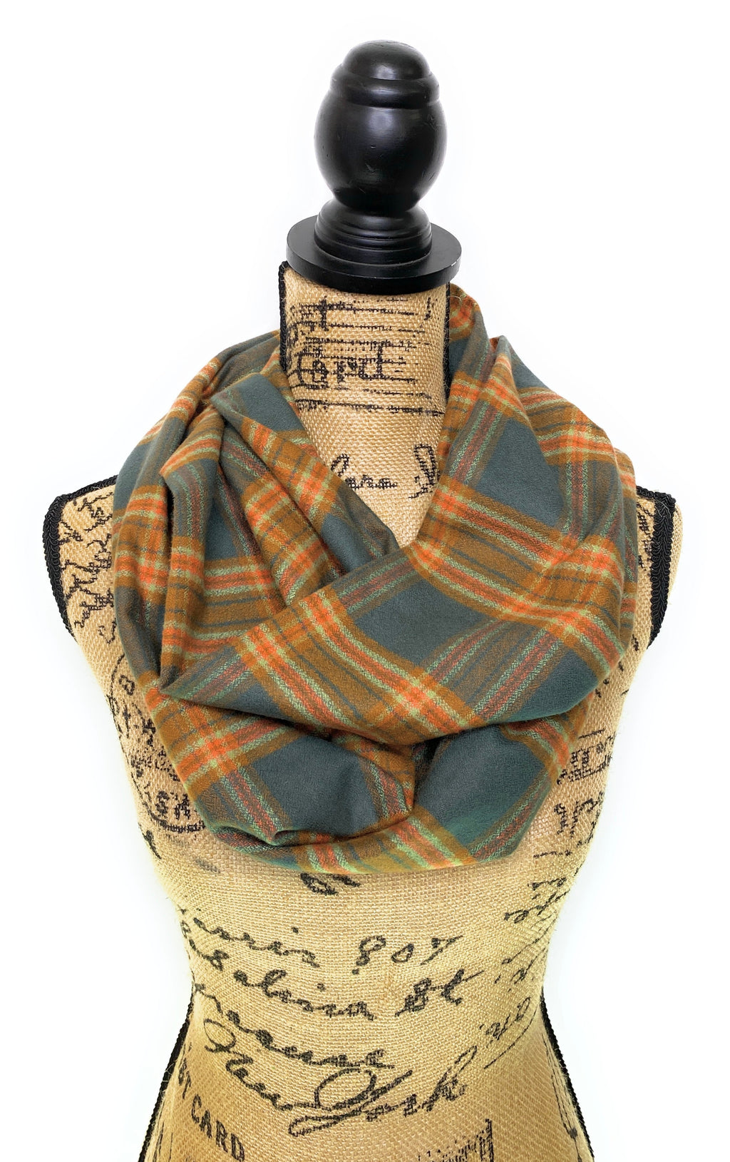 Dusty Deep Teal with Sage and Persimmon Orange Luxe Collection Plaid Infinity and Blanket Scarves