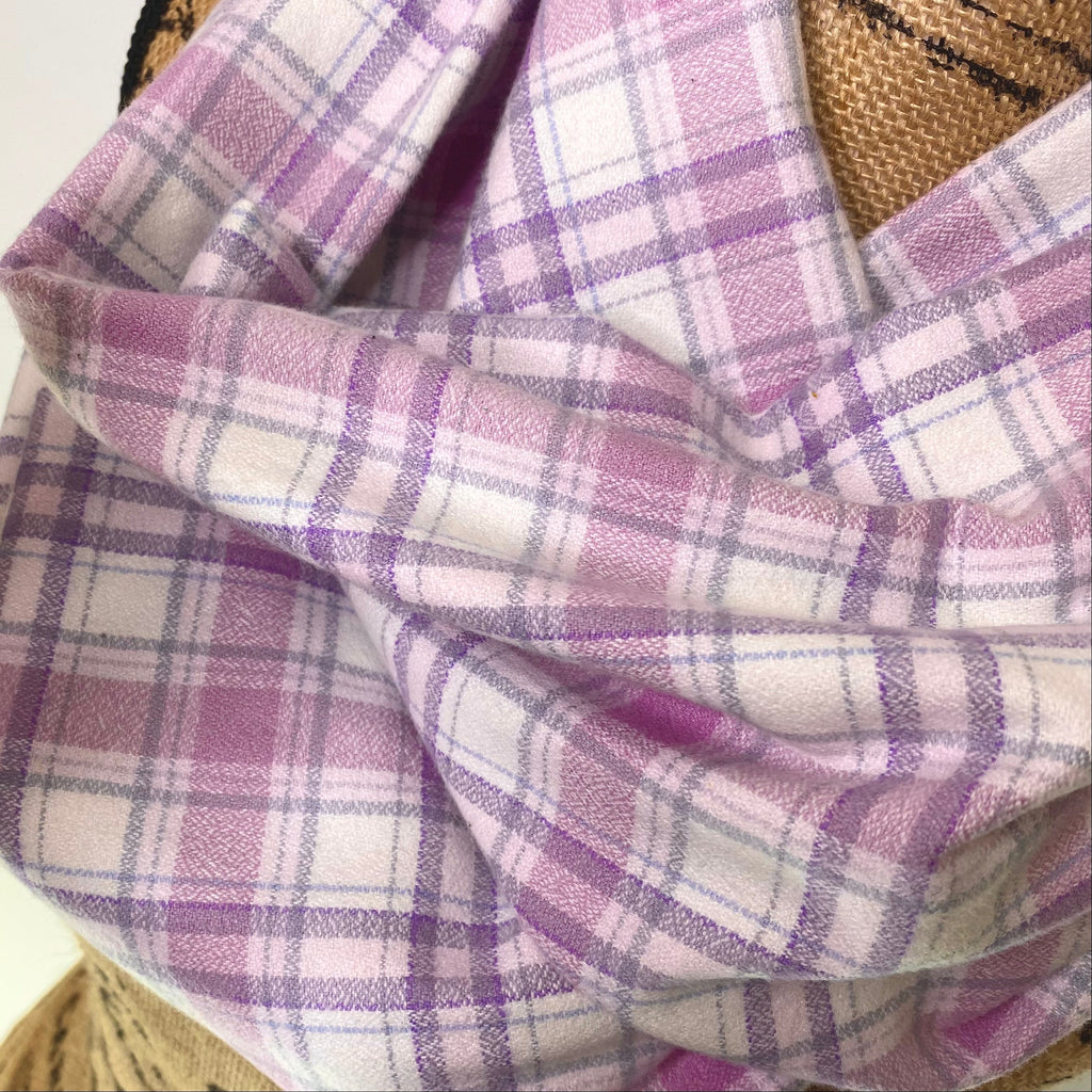 Lavender and Violet Pastels, Grey, and White Luxe Collection Plaid Infinity and Blanket Scarves