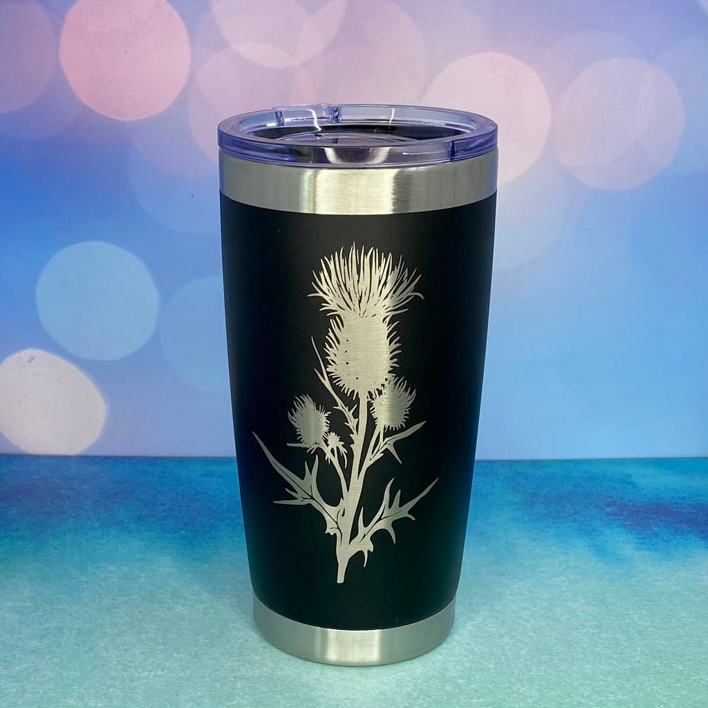 Scottish Thistle Flower Laser Engraved Powder Coated 20oz Double Walled Insulated Tumbler