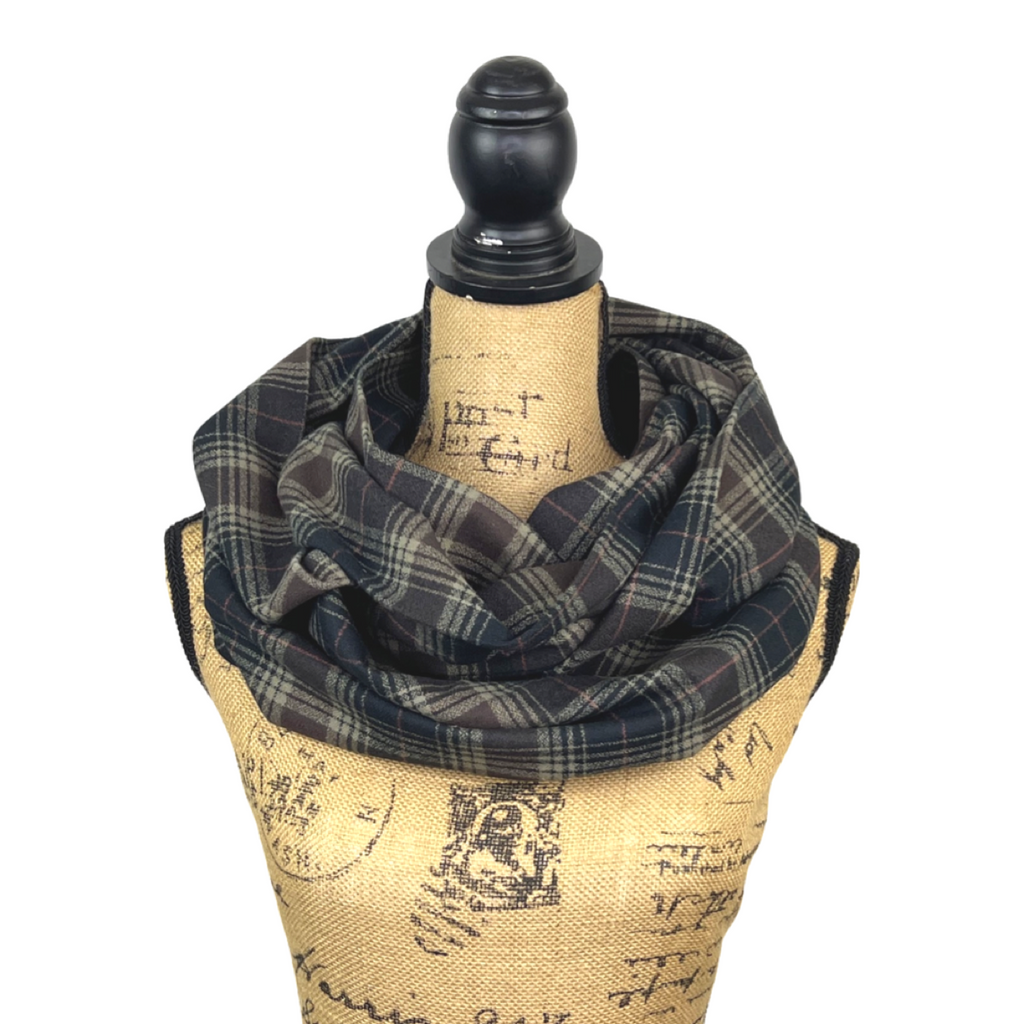 Black, Brown, Creamy Tan and Rust Red Luxe Collection Plaid Infinity and Blanket Scarves
