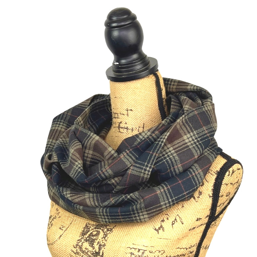 Black, Brown, Creamy Tan and Rust Red Luxe Collection Plaid Infinity and Blanket Scarves