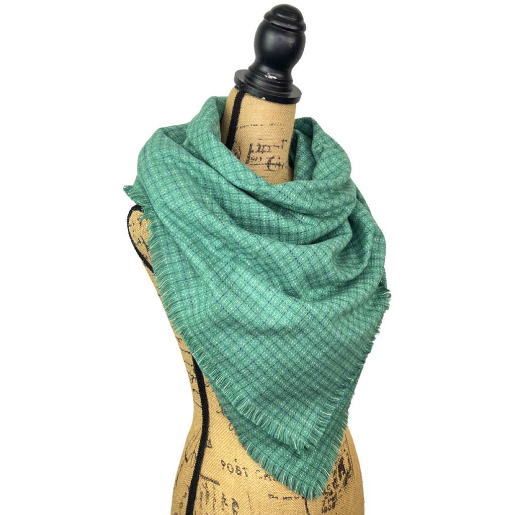 Seafoam Green Small Check with Dusty Blue and White Plaid Flannel Infinity or Blanket Scarf