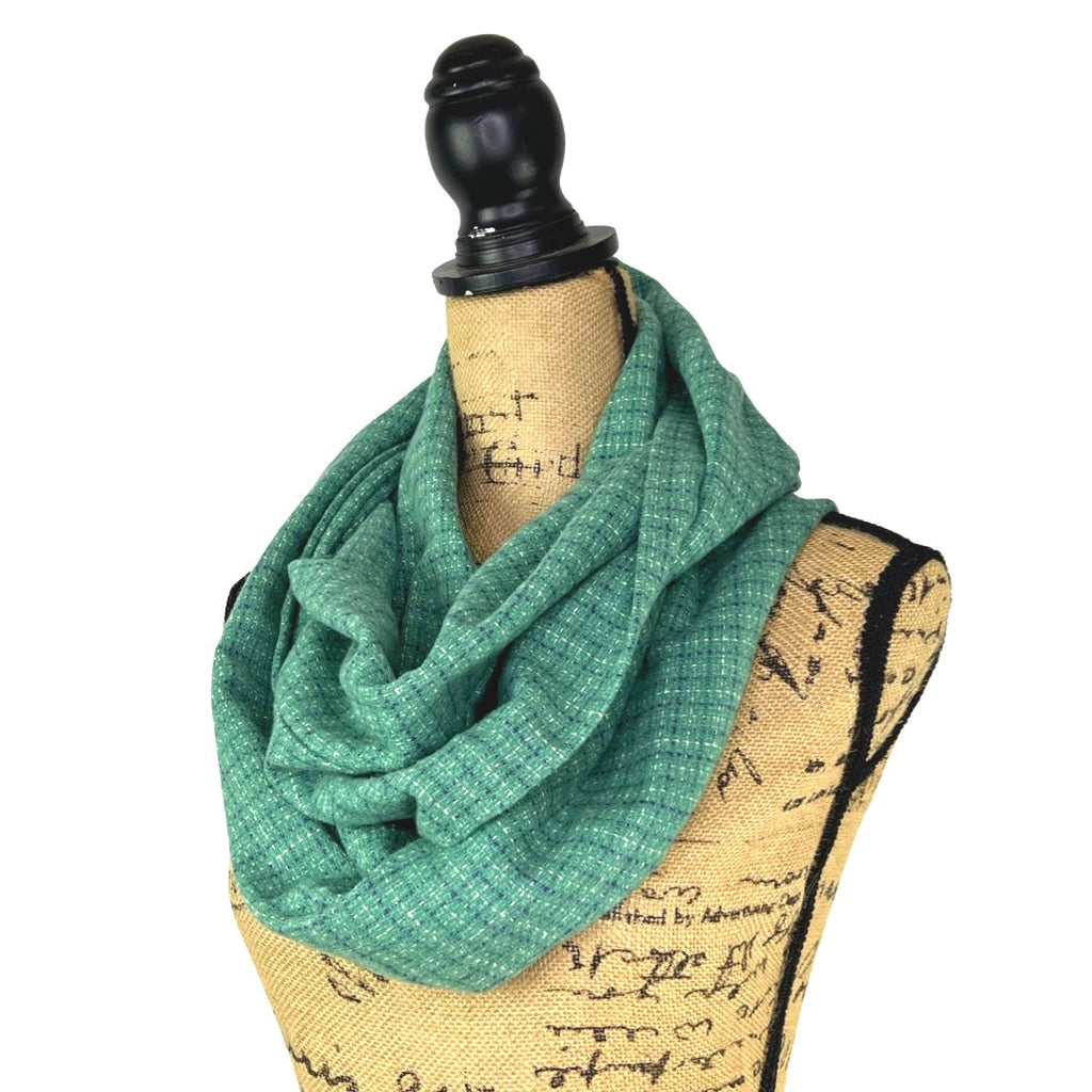 Seafoam Green Small Check with Dusty Blue and White Plaid Flannel Infinity or Blanket Scarf