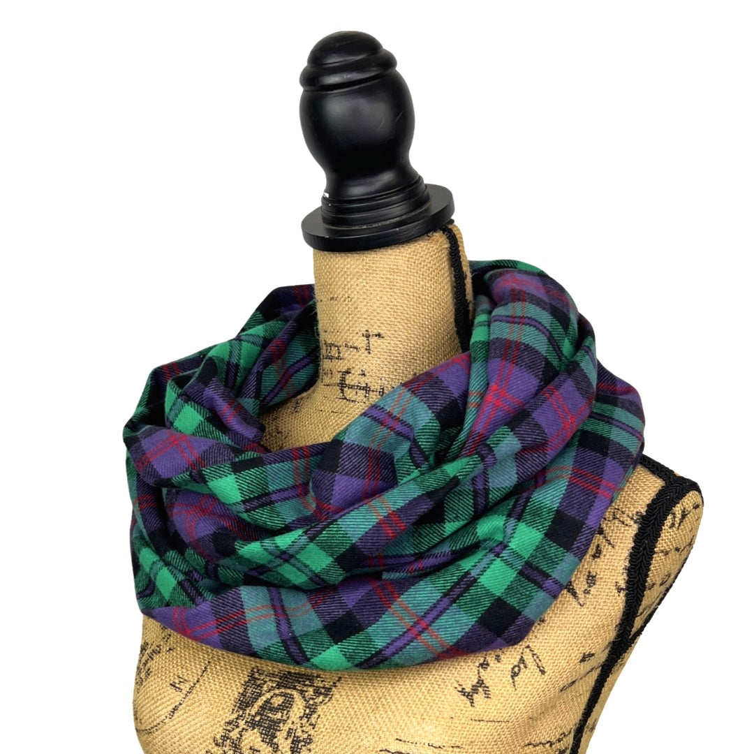 Spearmint Green, Purple, Deep Red and Black Plaid Flannel Infinity or Blanket Scarf